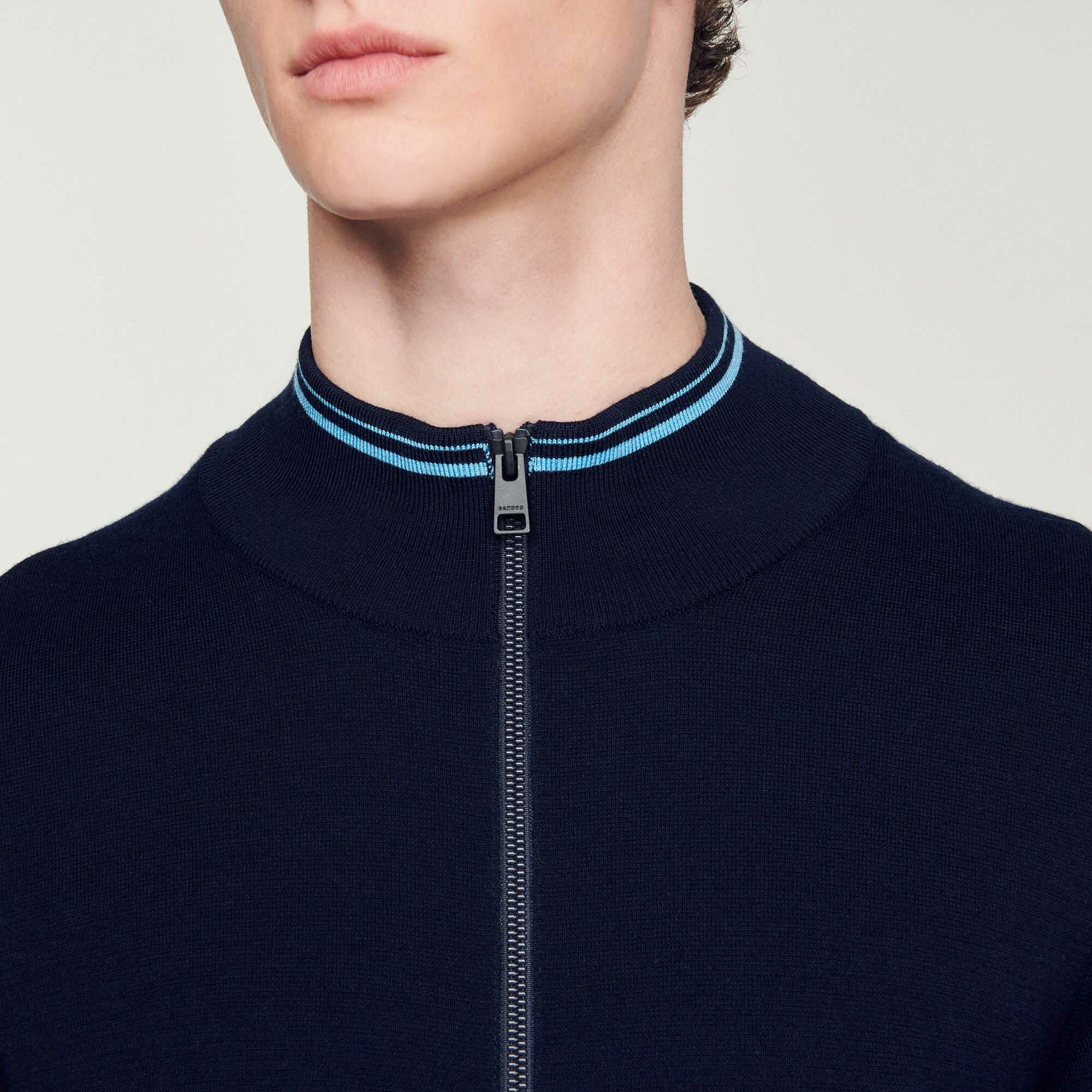 Cardigan zippé à col rayé