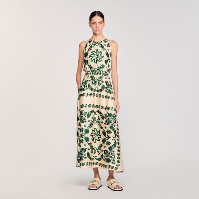 Robe longue à imprimé feuilles
