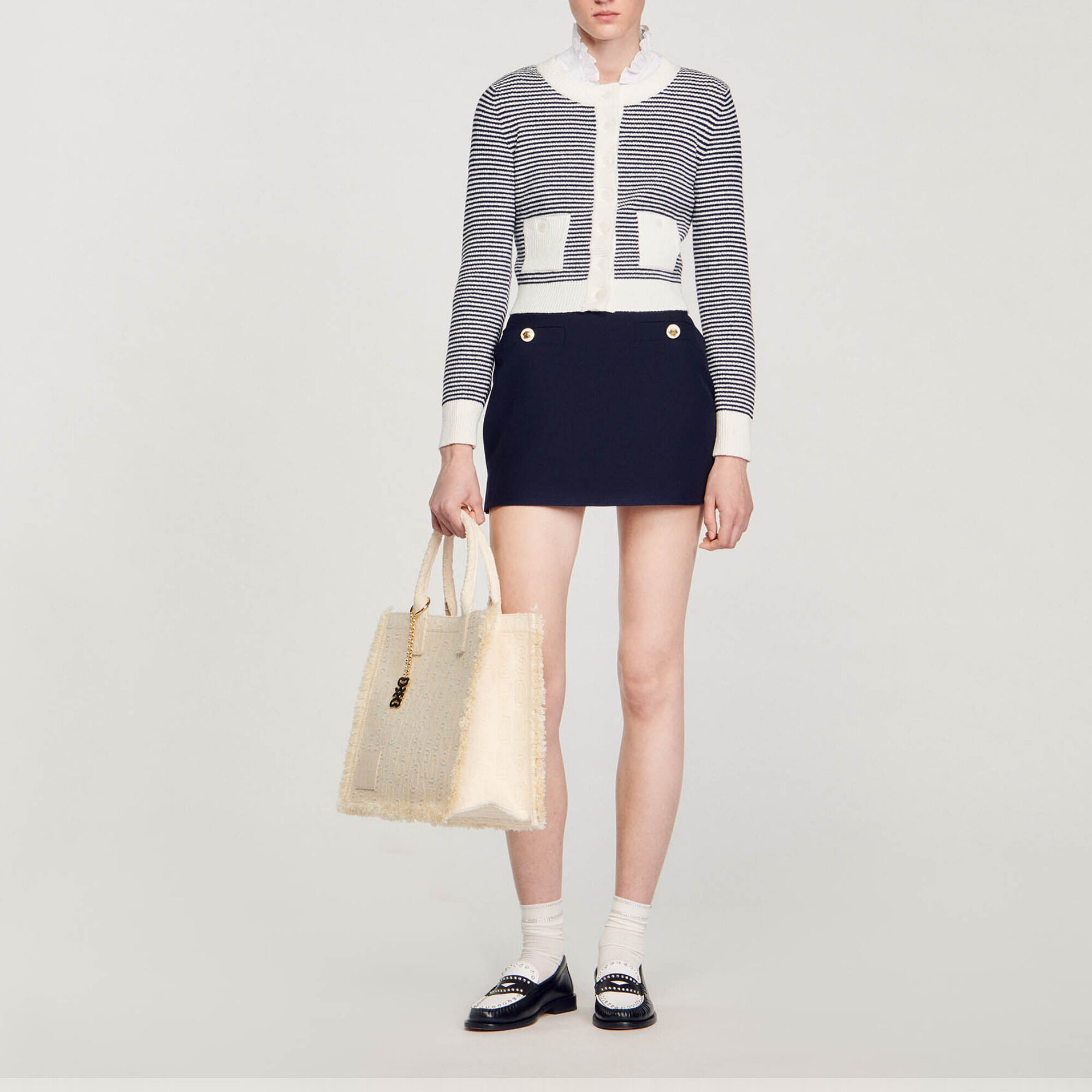 Jupe courte en twill de laine bleu pour femme Sandro Paris