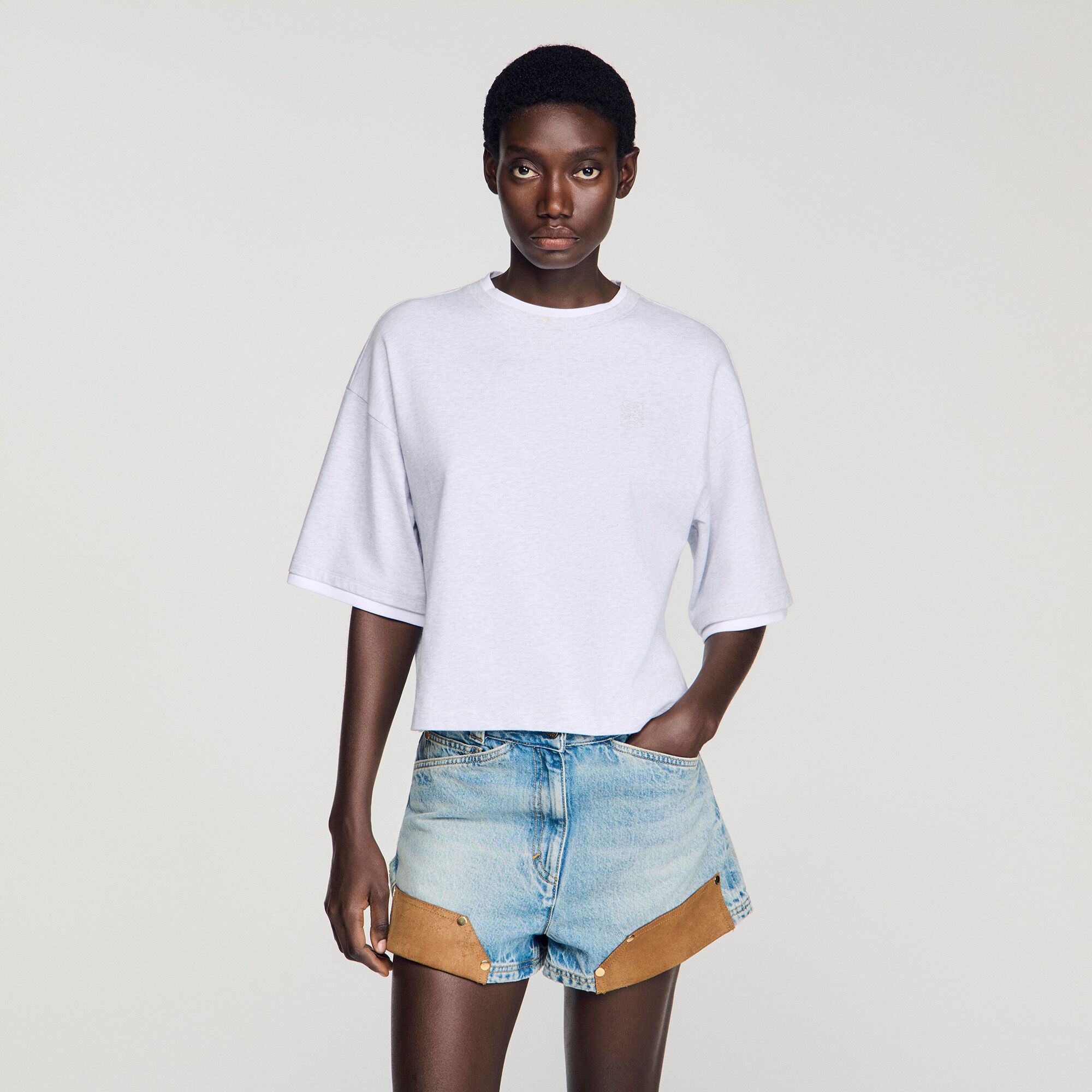 T-shirt en coton &agrave; logo brod&eacute;