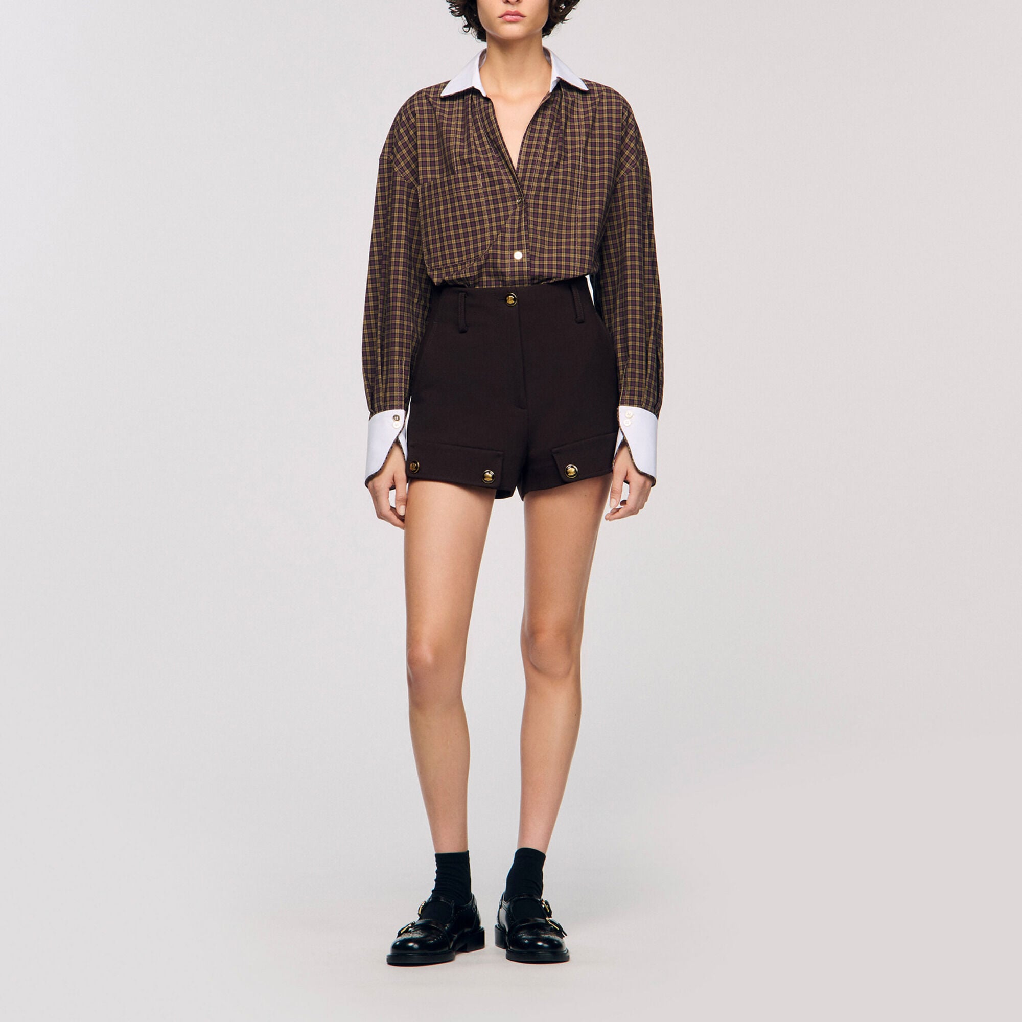 Chemise bicolore &agrave; carreaux - Femme | Sandro Paris