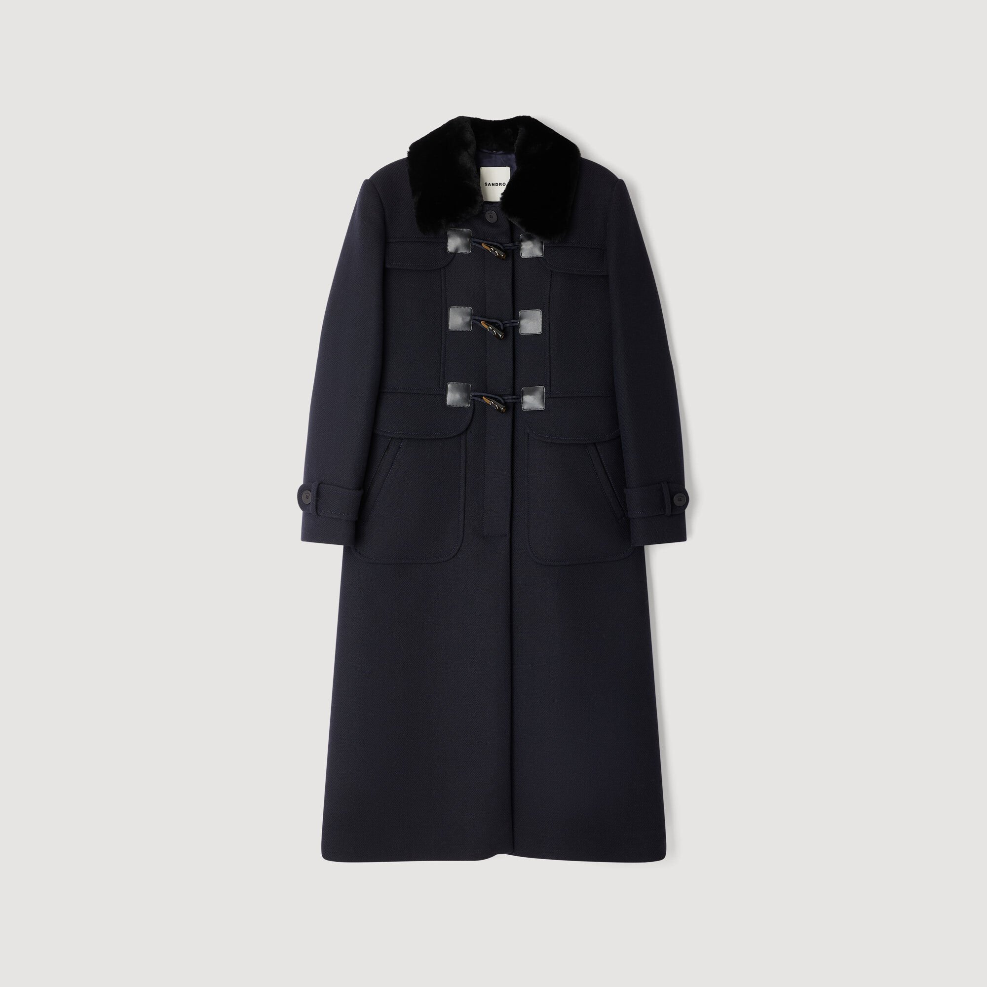 Manteau long avec col en peau lainée
