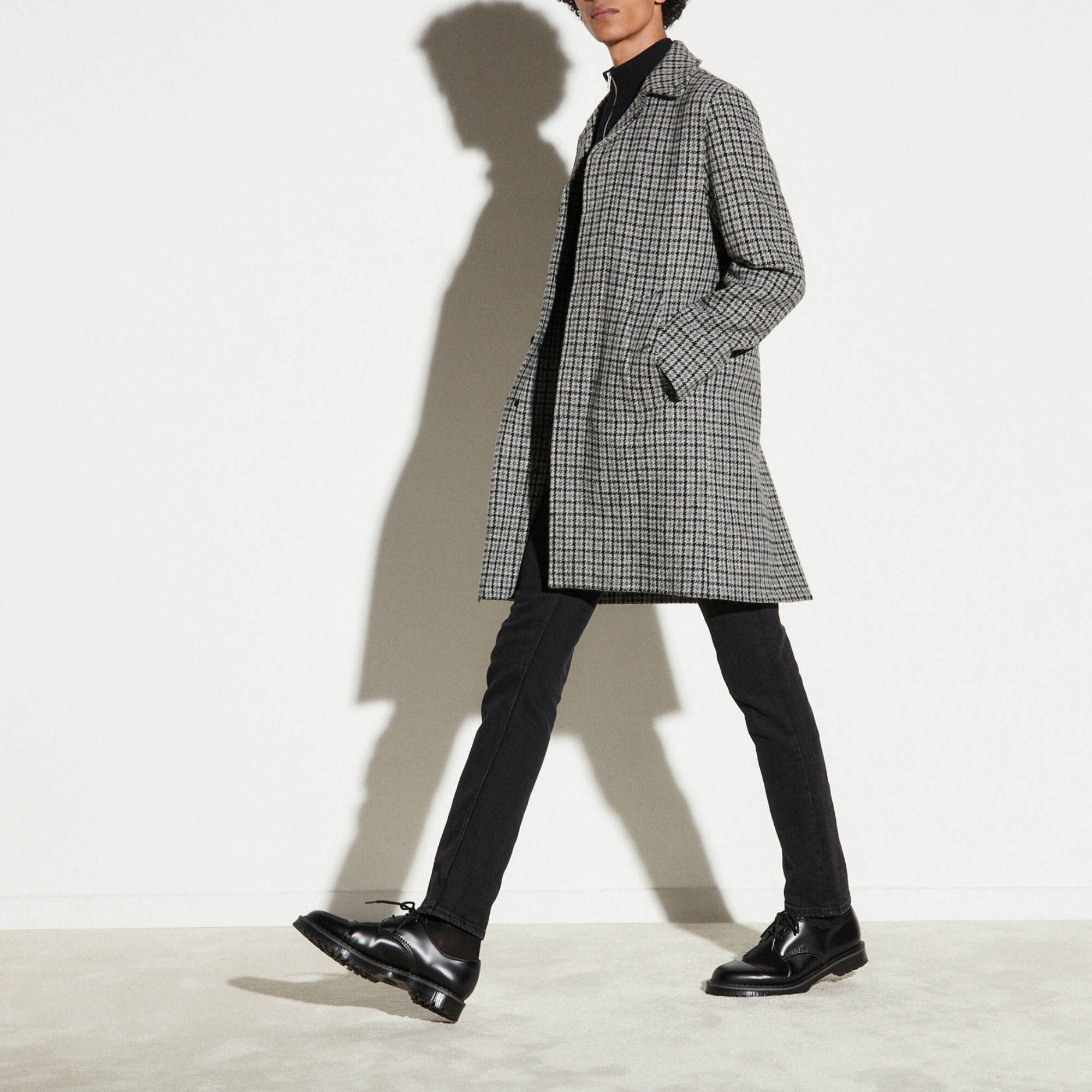 Manteau a carreaux en laine Black Gray Men Sandro Paris