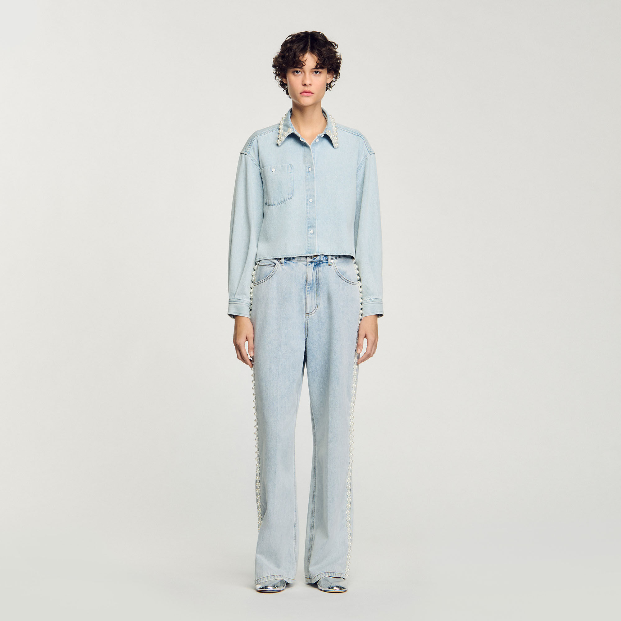 Chemise en jean à col perlé