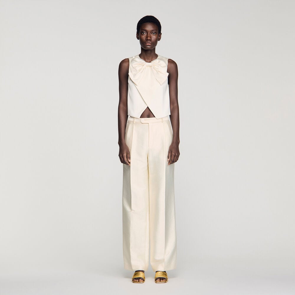 Sandro Kurzes Satin-Top mit Schleife – Ecru – Ansicht 2
