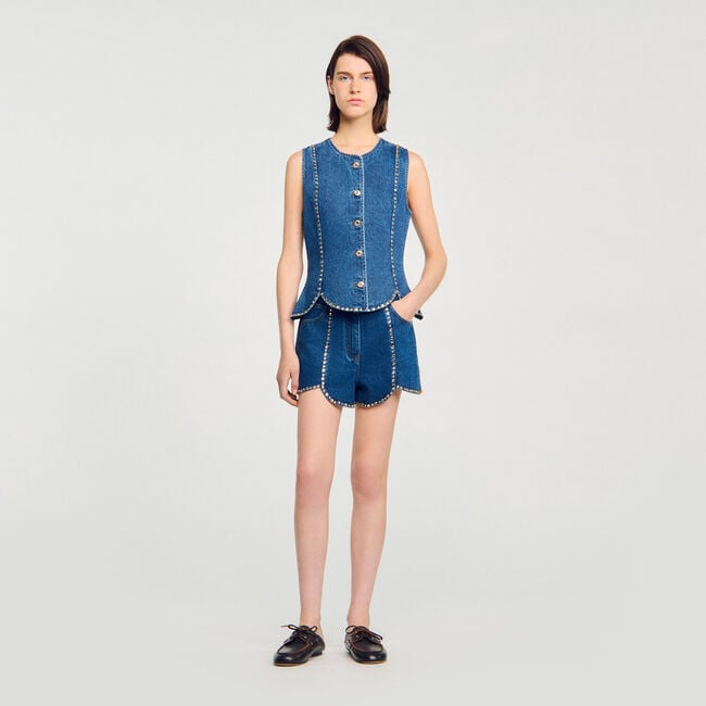 Top en denim strassé