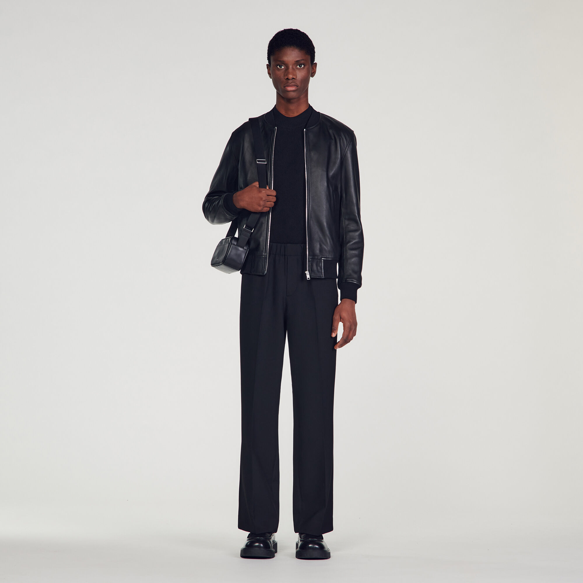 Blouson en cuir gris noir pour homme Sandro Paris