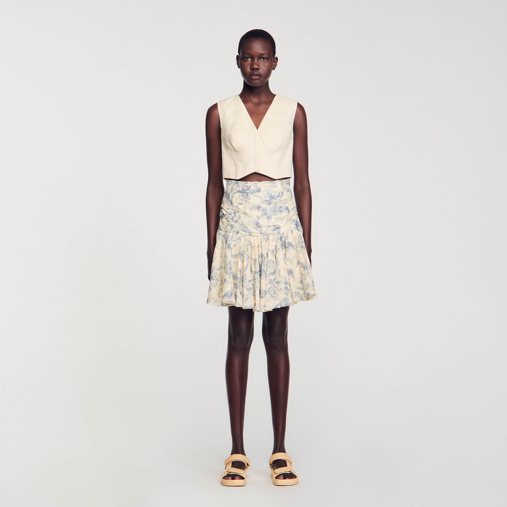 Jupe fleurie a volants bleu pour femme Sandro Paris