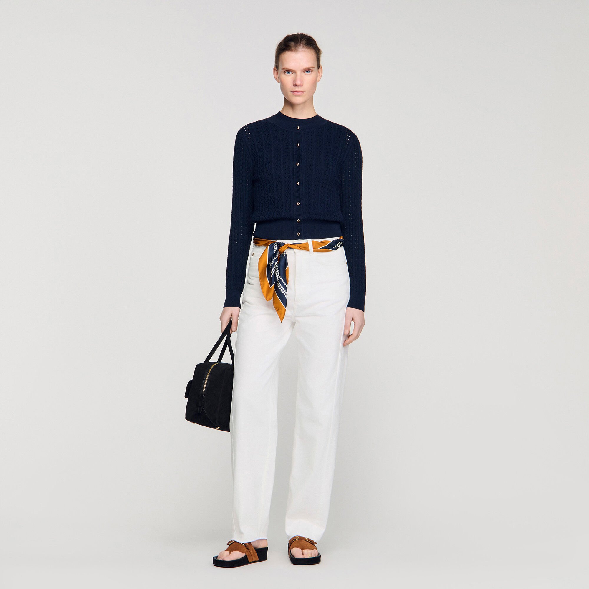 Cardigan court en maille textur&eacute;e