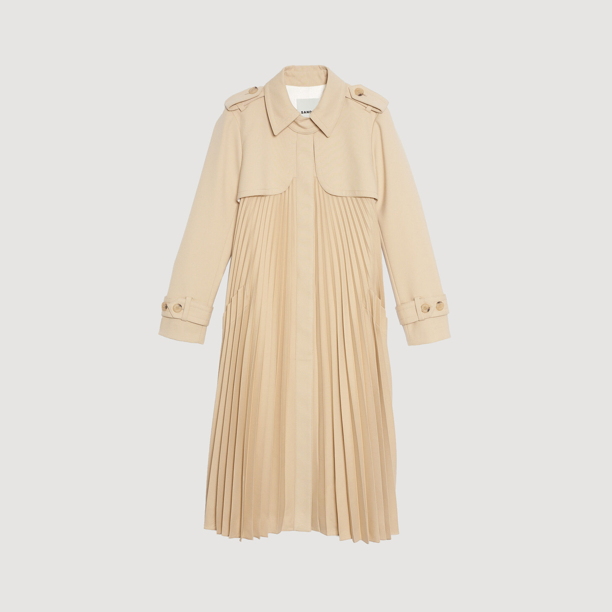 【海外限定】Sandroトレンチコート☆Pleated-panel twill trench SANDRO プリーツ トレンチコート | ニュートラル | FARFETCH JP