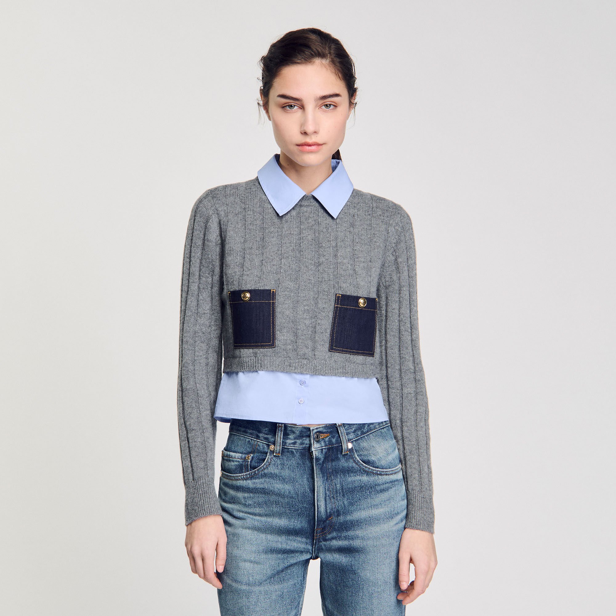 Pull court en laine et cachemire