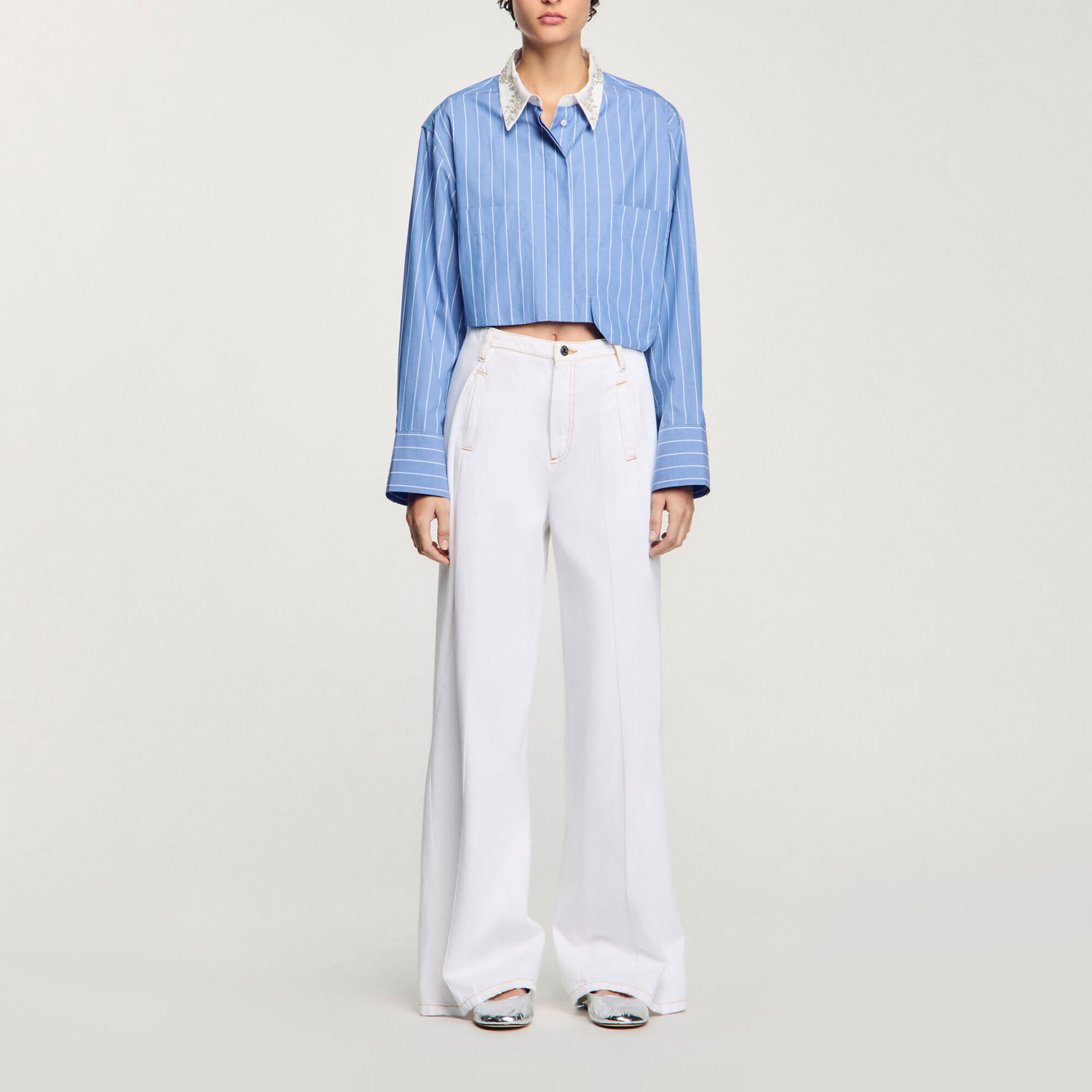 Chemise courte &agrave; rayures