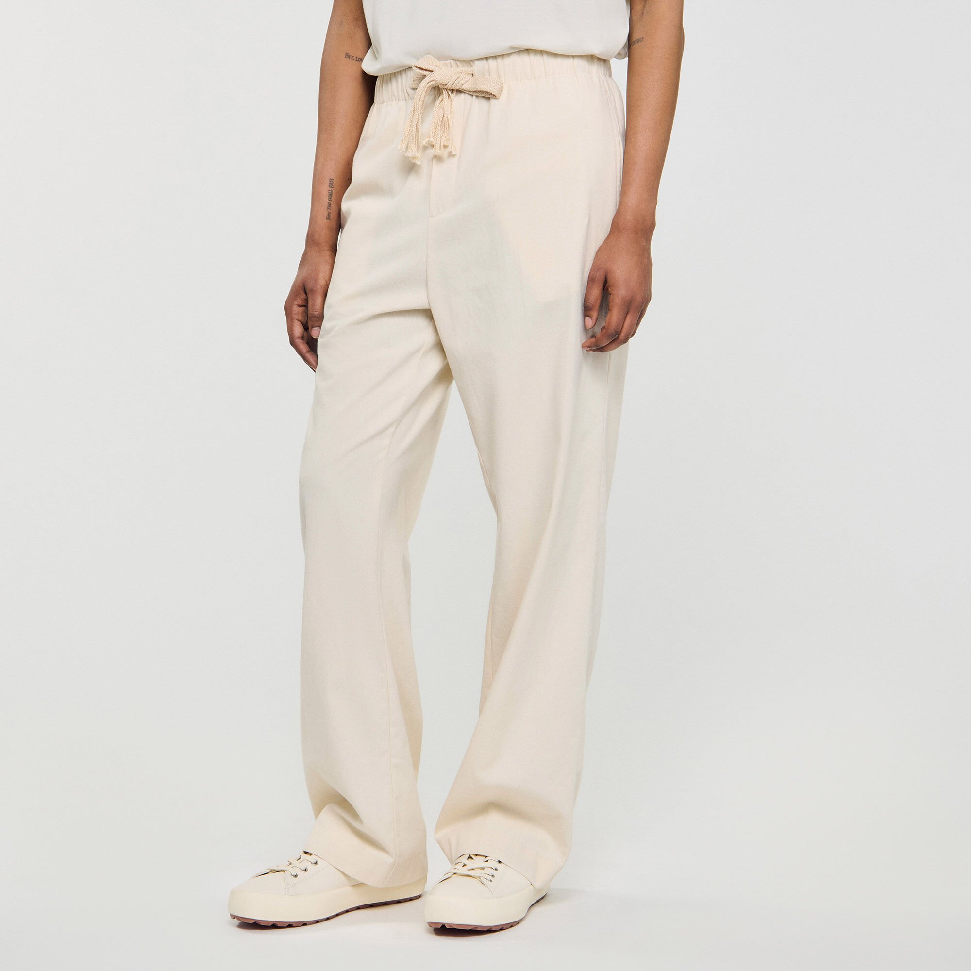 Pantalon large en coton élastiqué