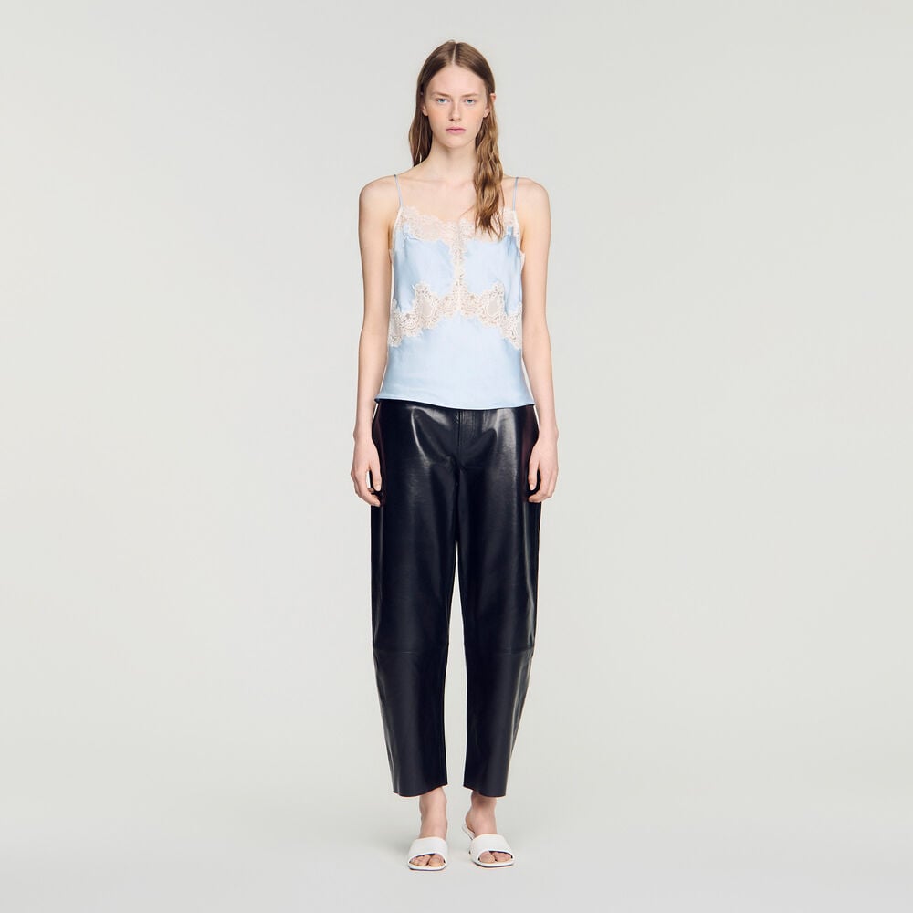 Sandro Top esprit lingerie à dentelle – Bleu / Ecru – vue 2