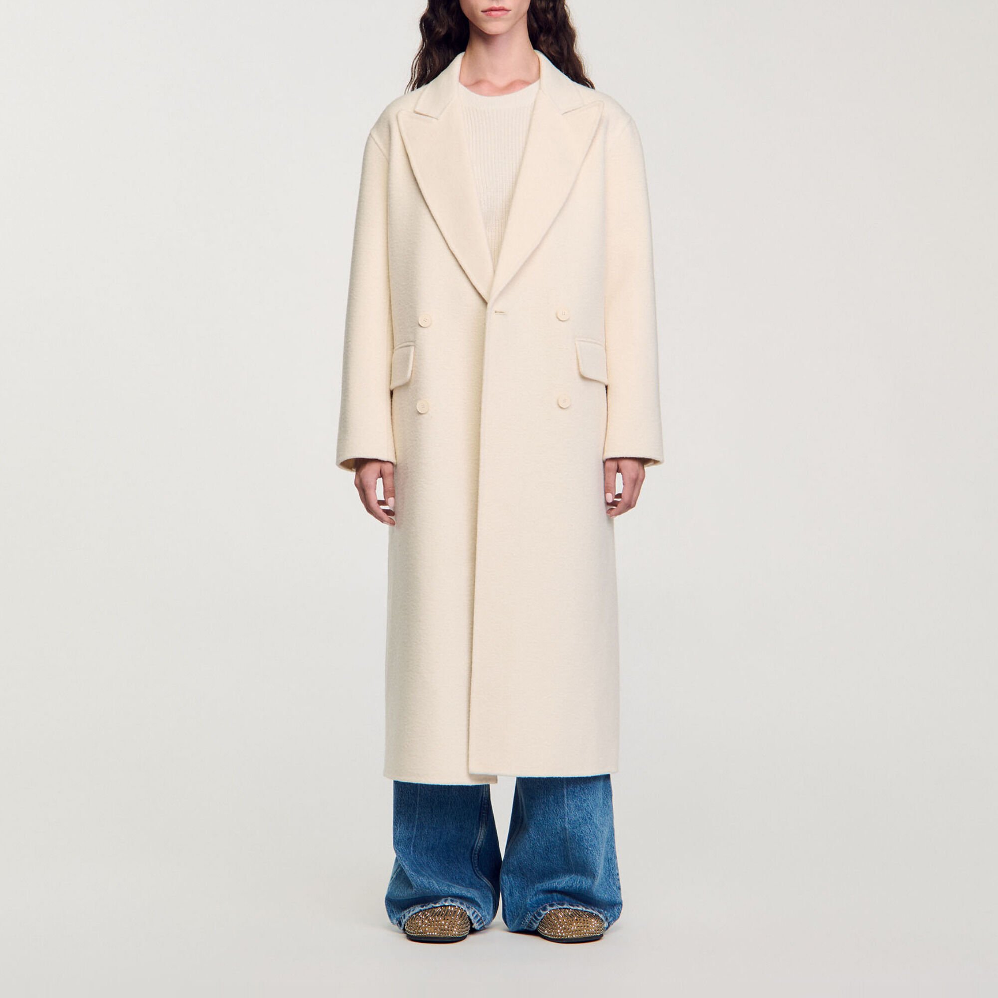 Manteau long en laine mélangée