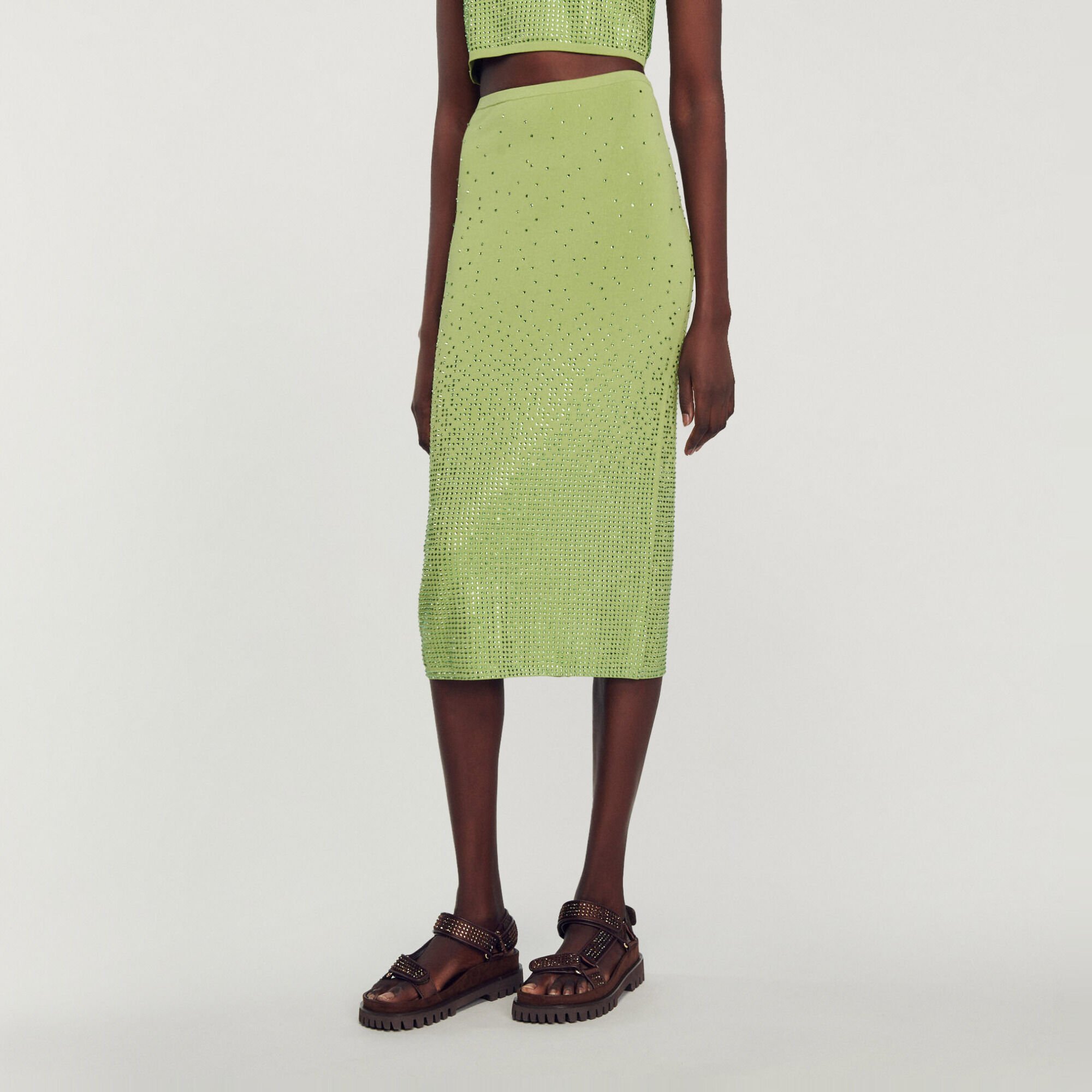 Jupe midi ornée de strass