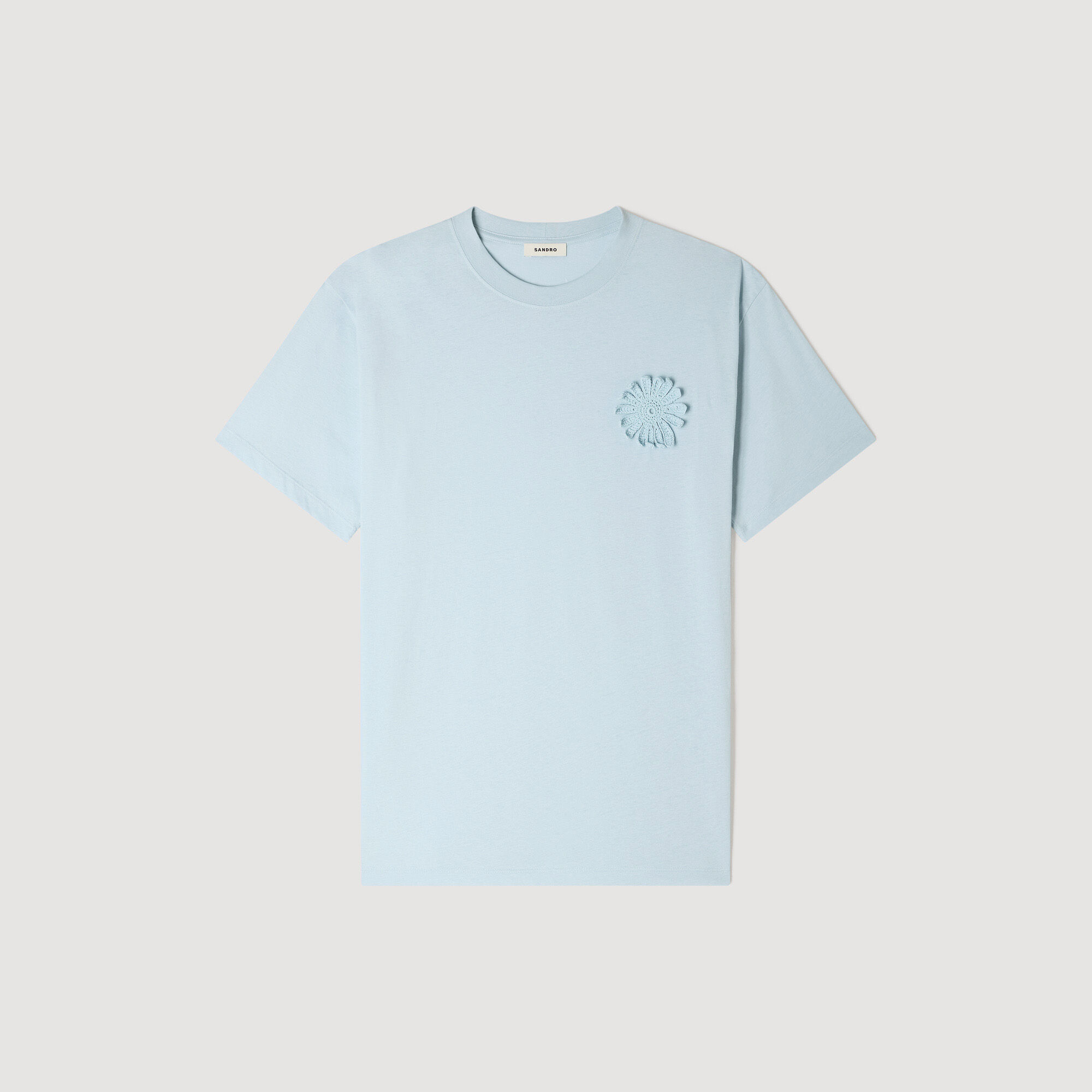 T-shirt en coton &agrave; fleur crochet