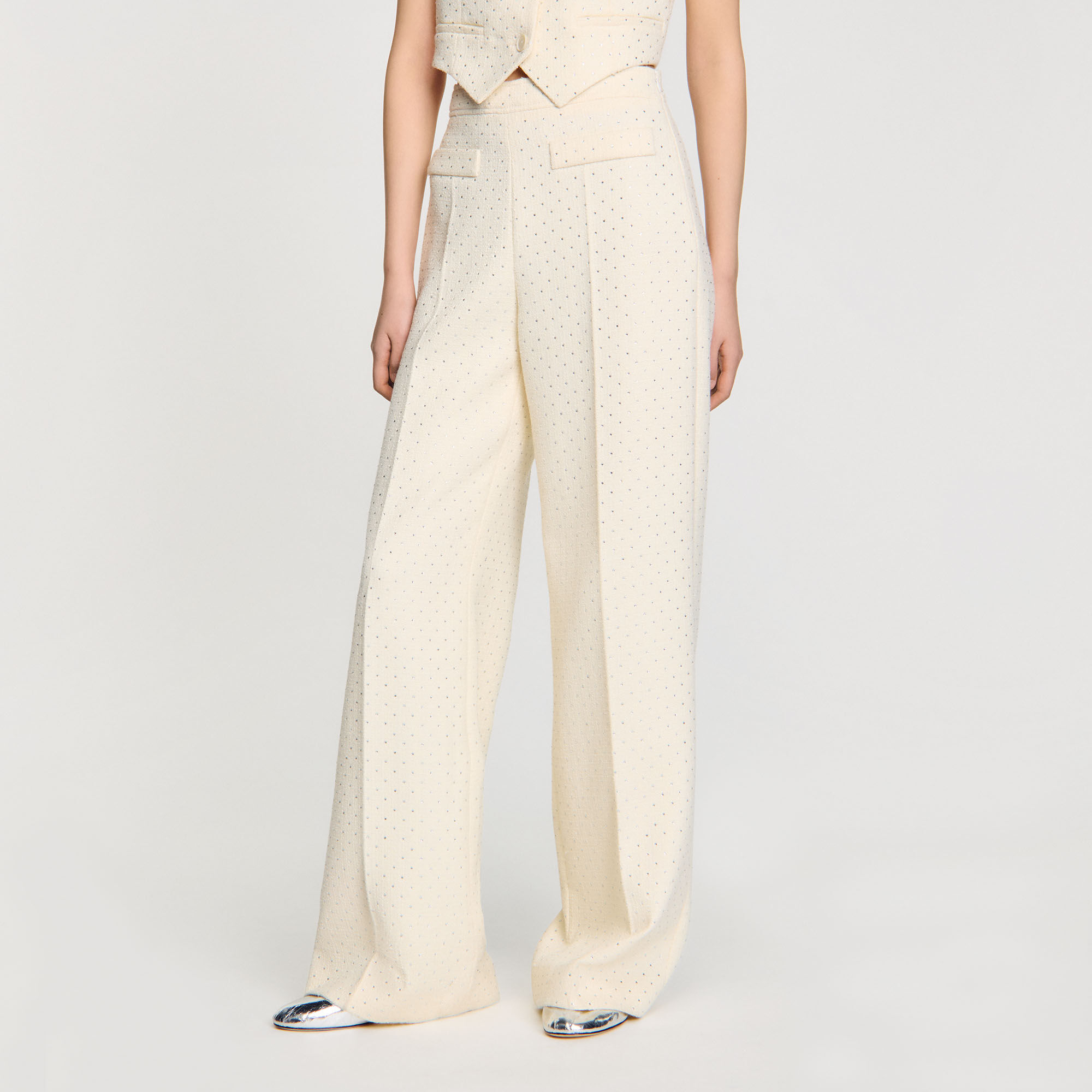 Pantalon en tweed strassé
