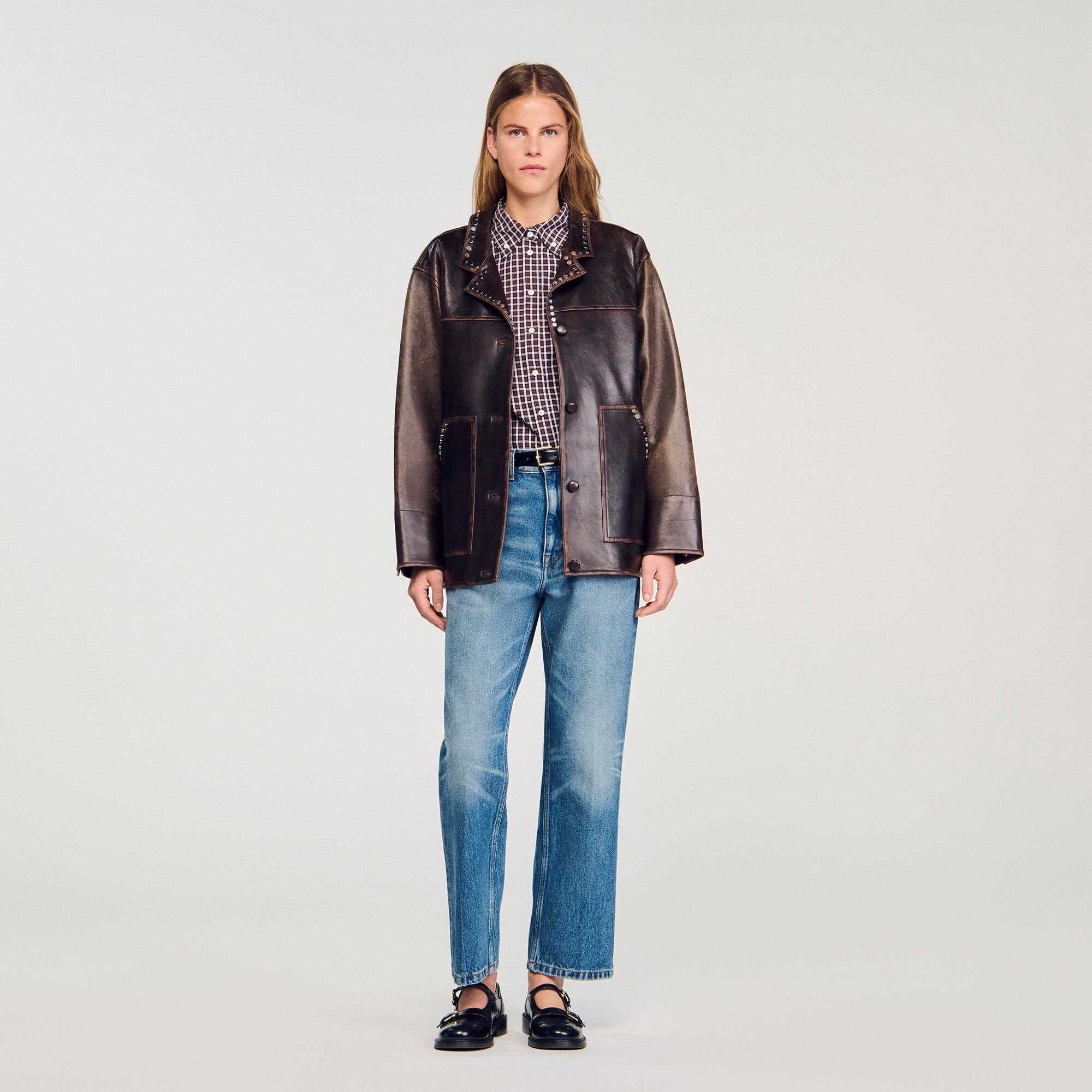 Blouson oversize en cuir à studs