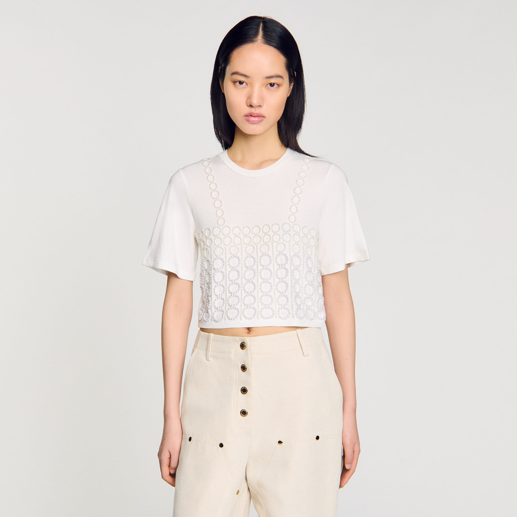 T-shirt court perlé