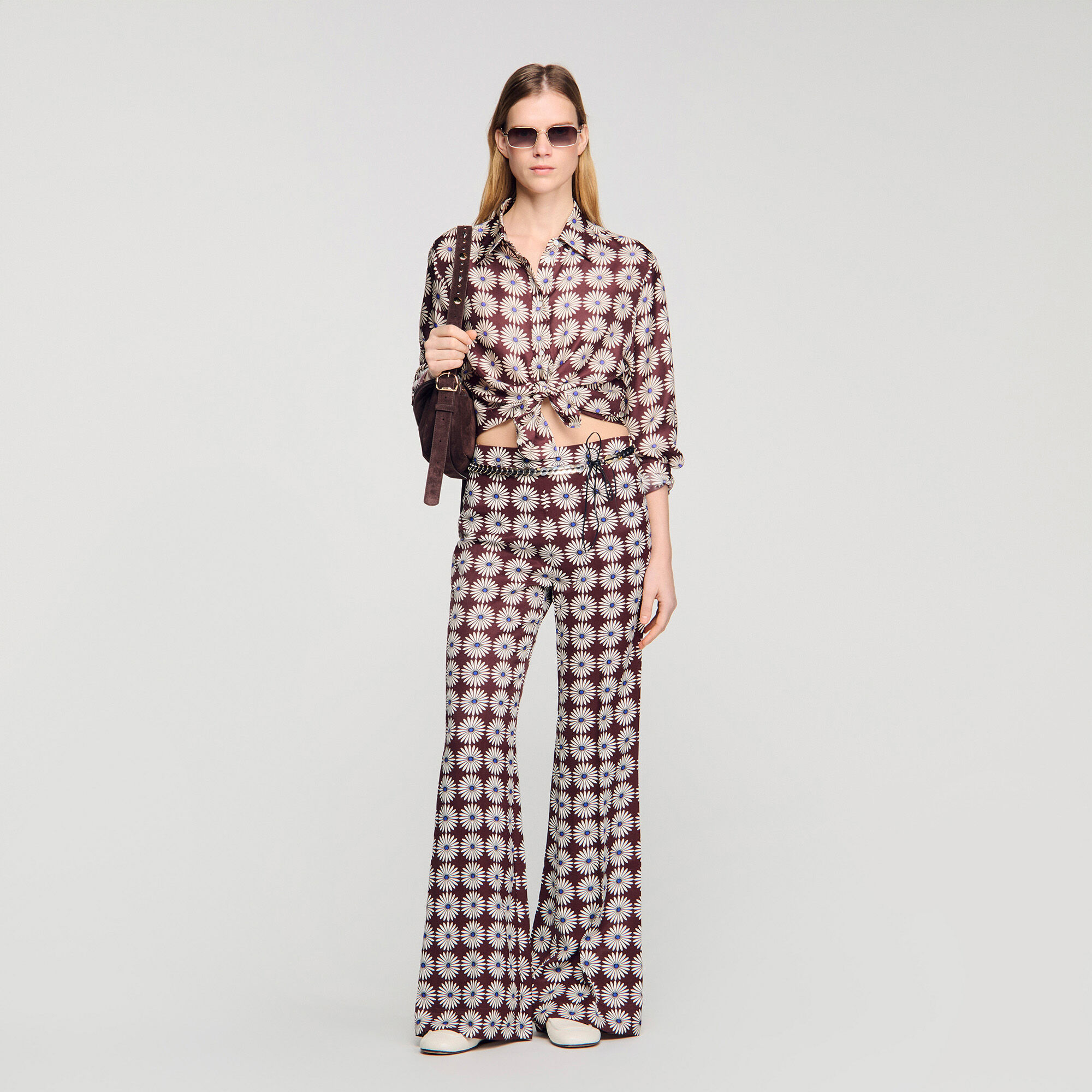 Chemise en soie &agrave; imprim&eacute; fleur