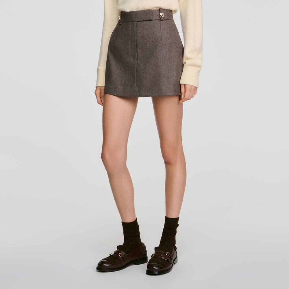 Sandro Jupe short en laine – Greige – vue 4