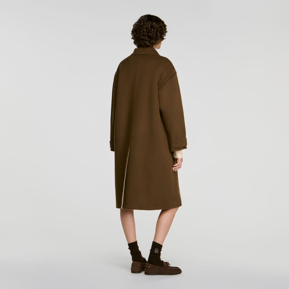 Sandro Manteau en laine double face – Kaki – vue 5
