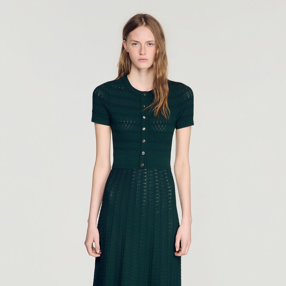 Sandro Vestido largo de punto pointelle – Verde – vista 4