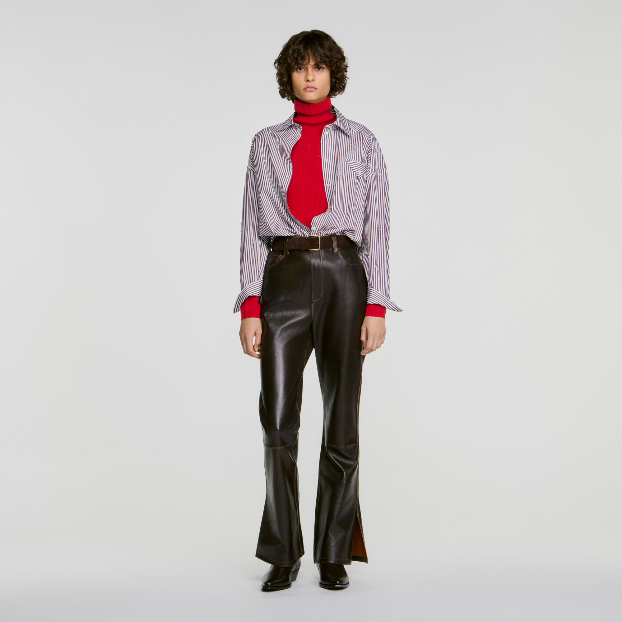 Pull col roul&eacute; en maille torsad&eacute;e - Femme | Sandro Paris