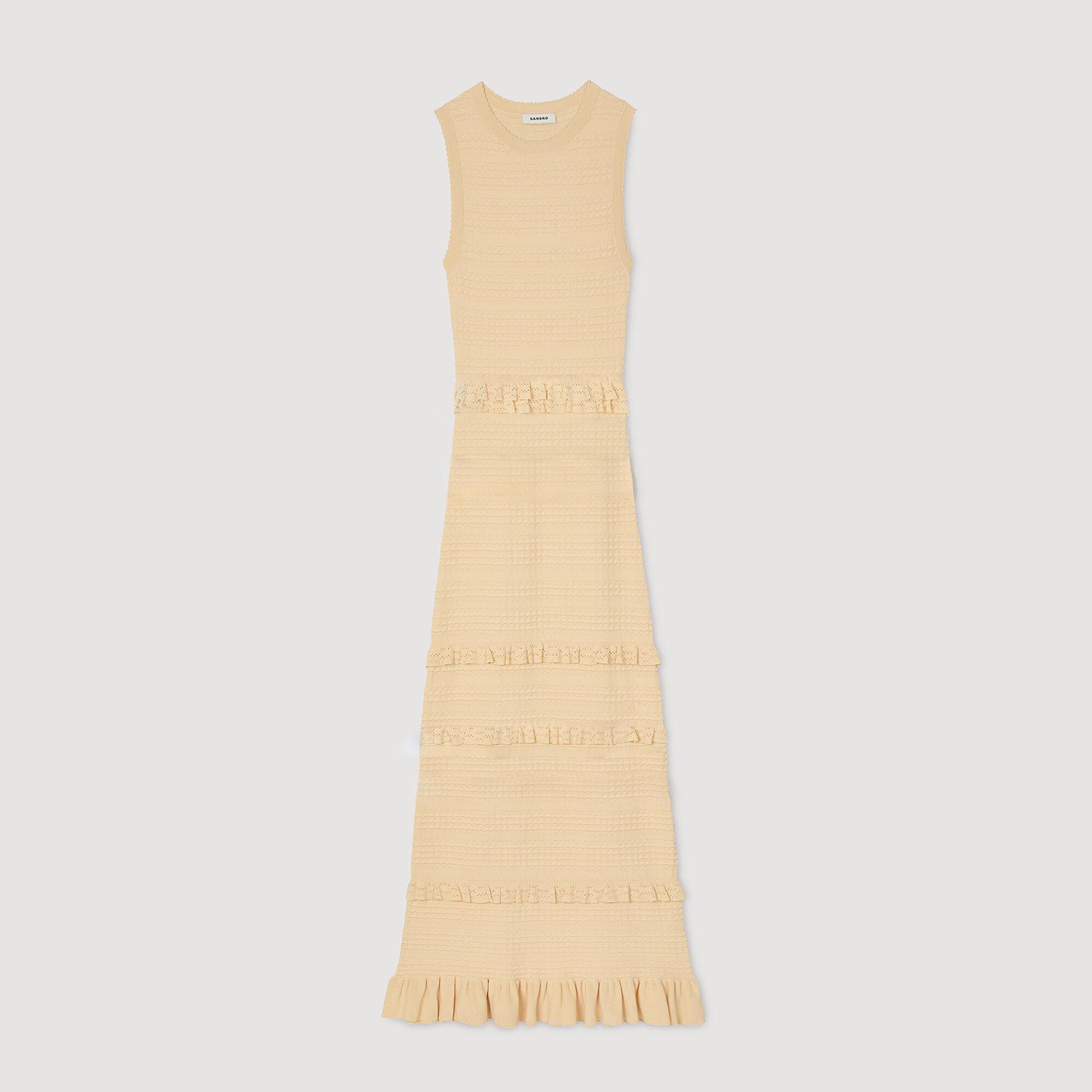 Robe longue en maille à volants