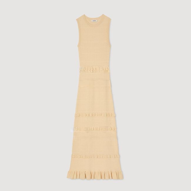 Robe longue en maille à volants