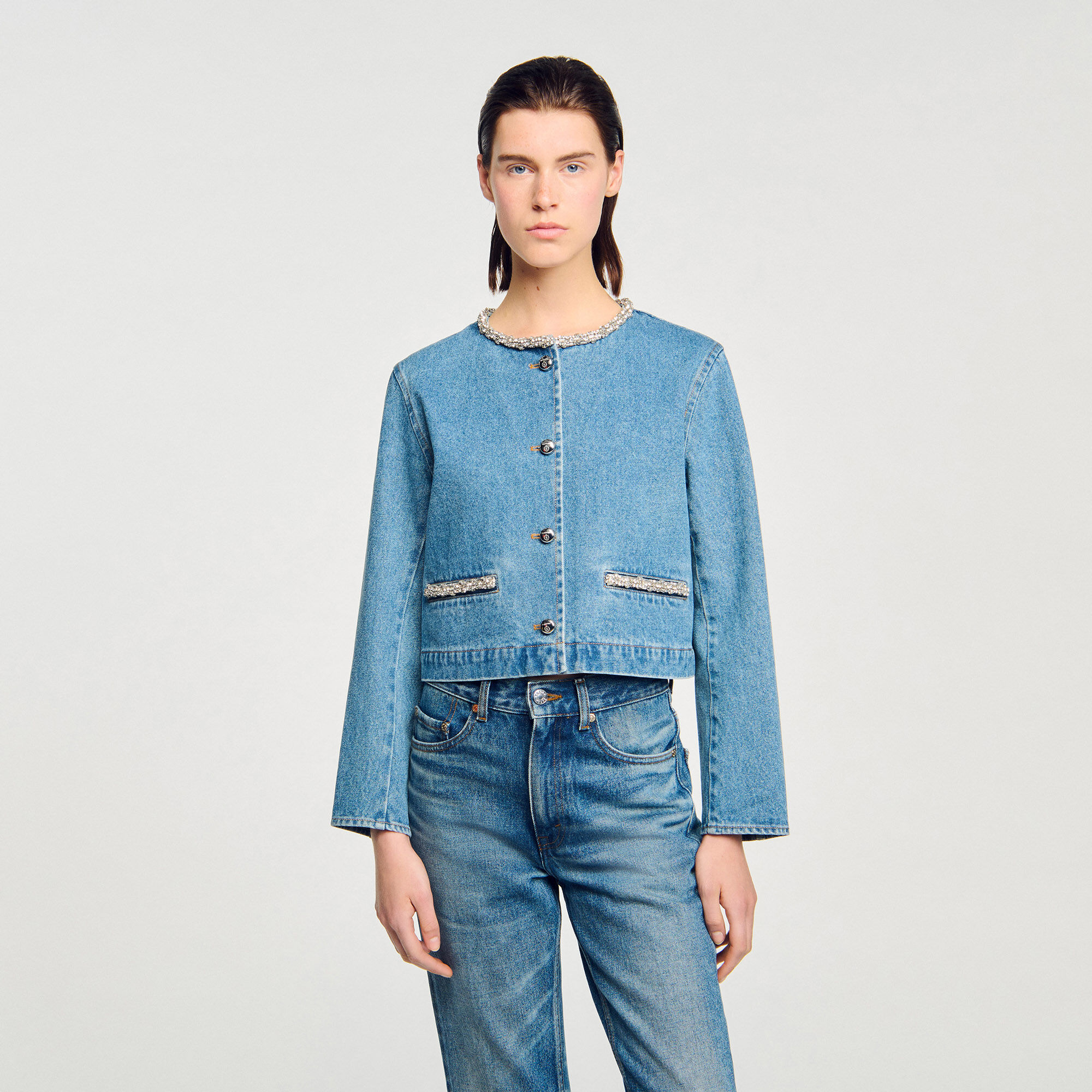 Blouson en denim strassé