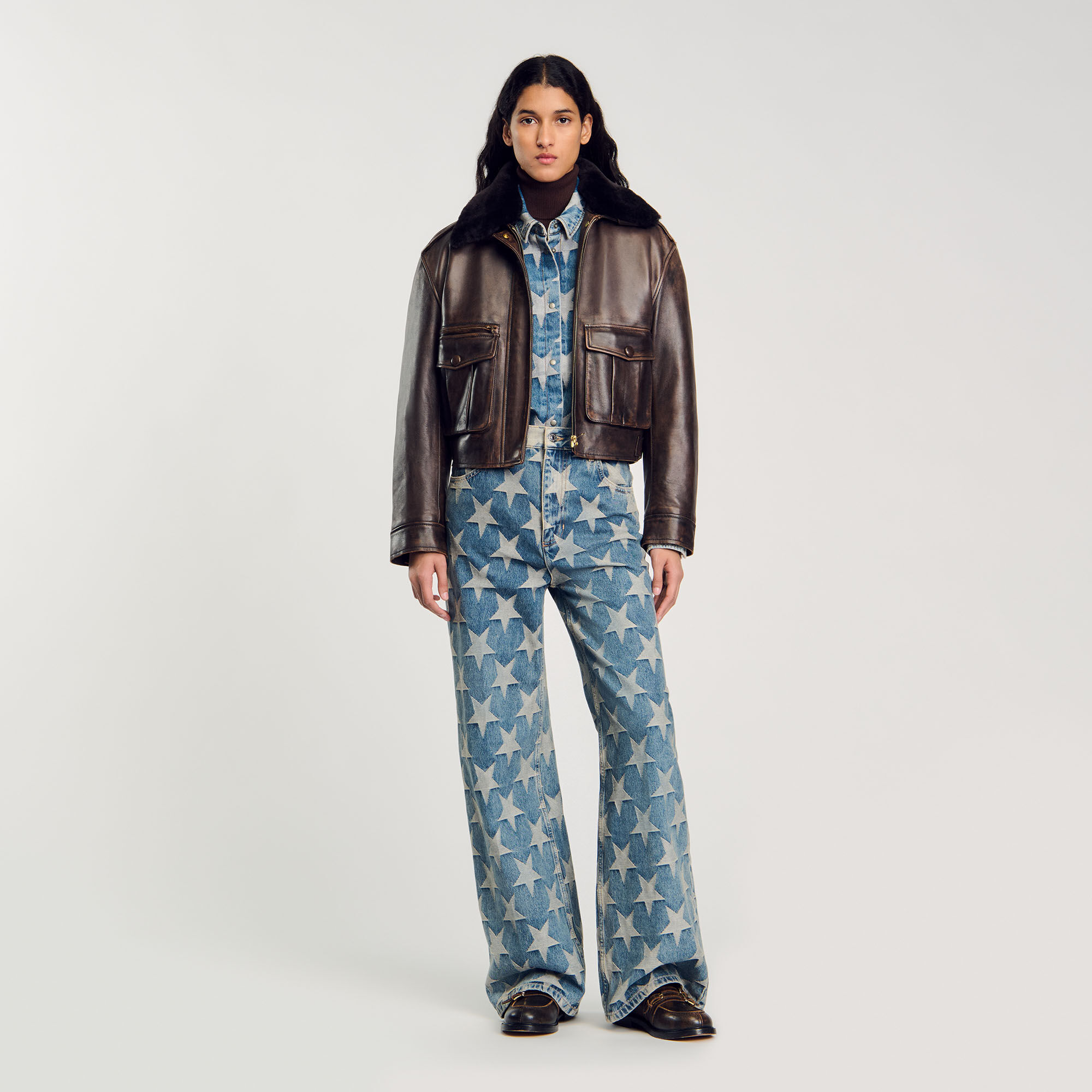 Blouson surchemise en jean étoiles