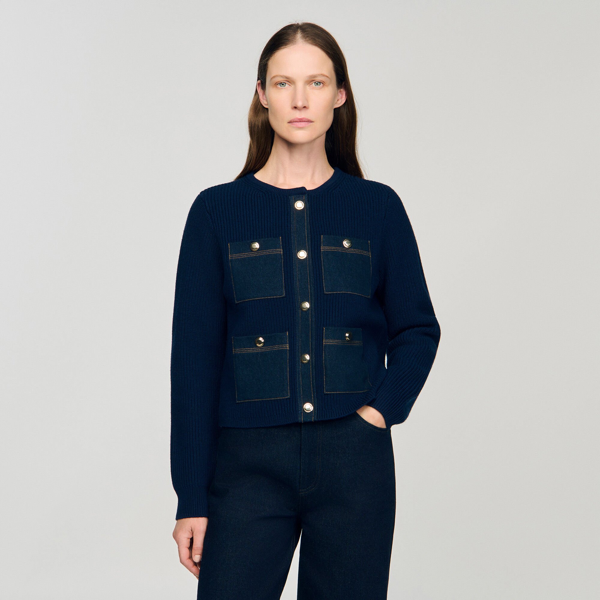 Cardigan à détails denim