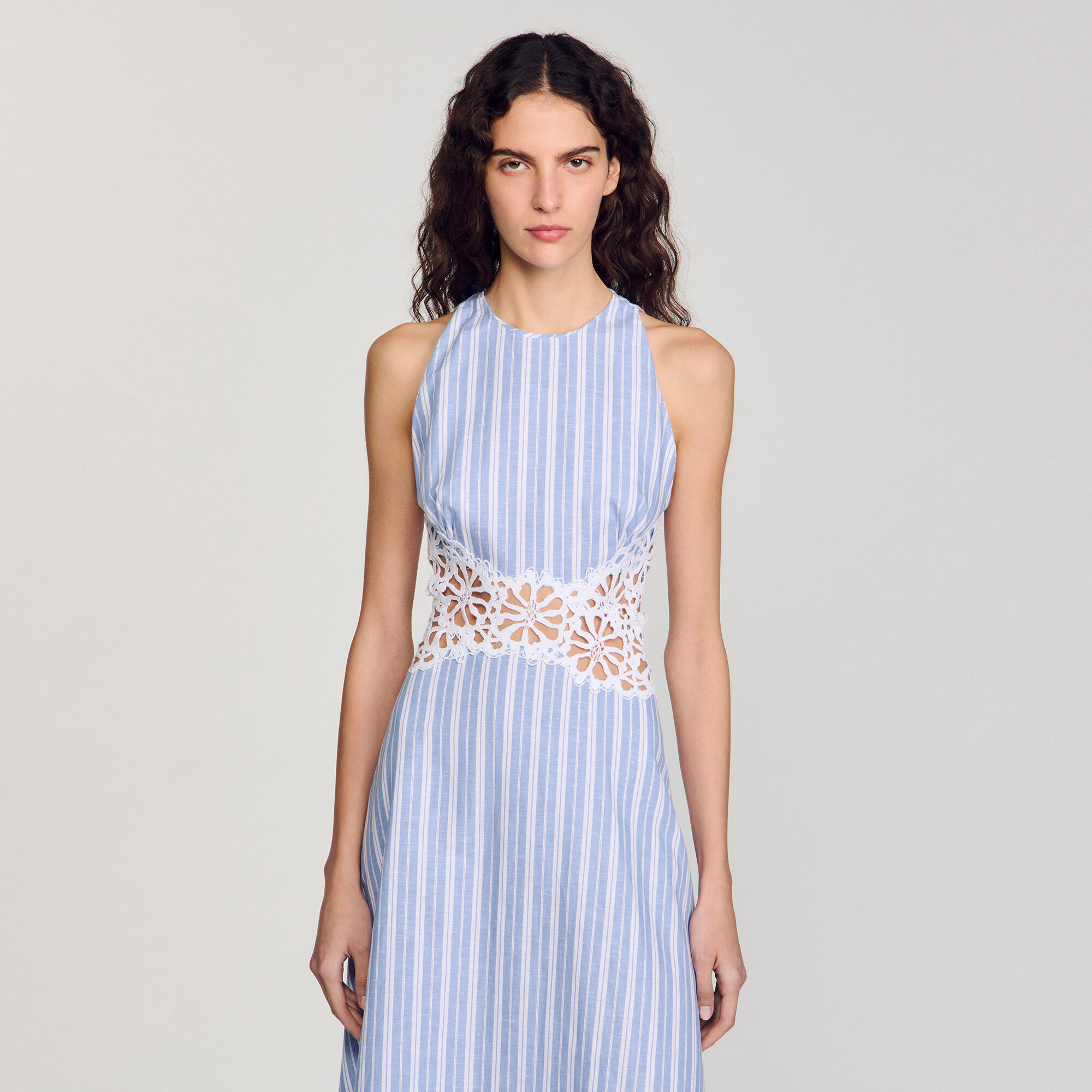 sandro★ROBE LONGUE EN MAILLE RAYEE ワンピース Robe longue en maille rayée beige pour femme | Sandro Paris