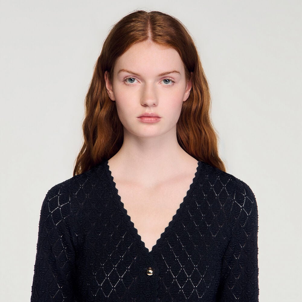 Sandro Langes Strickkleid mit Ziermuster – Schwarz – Ansicht 3
