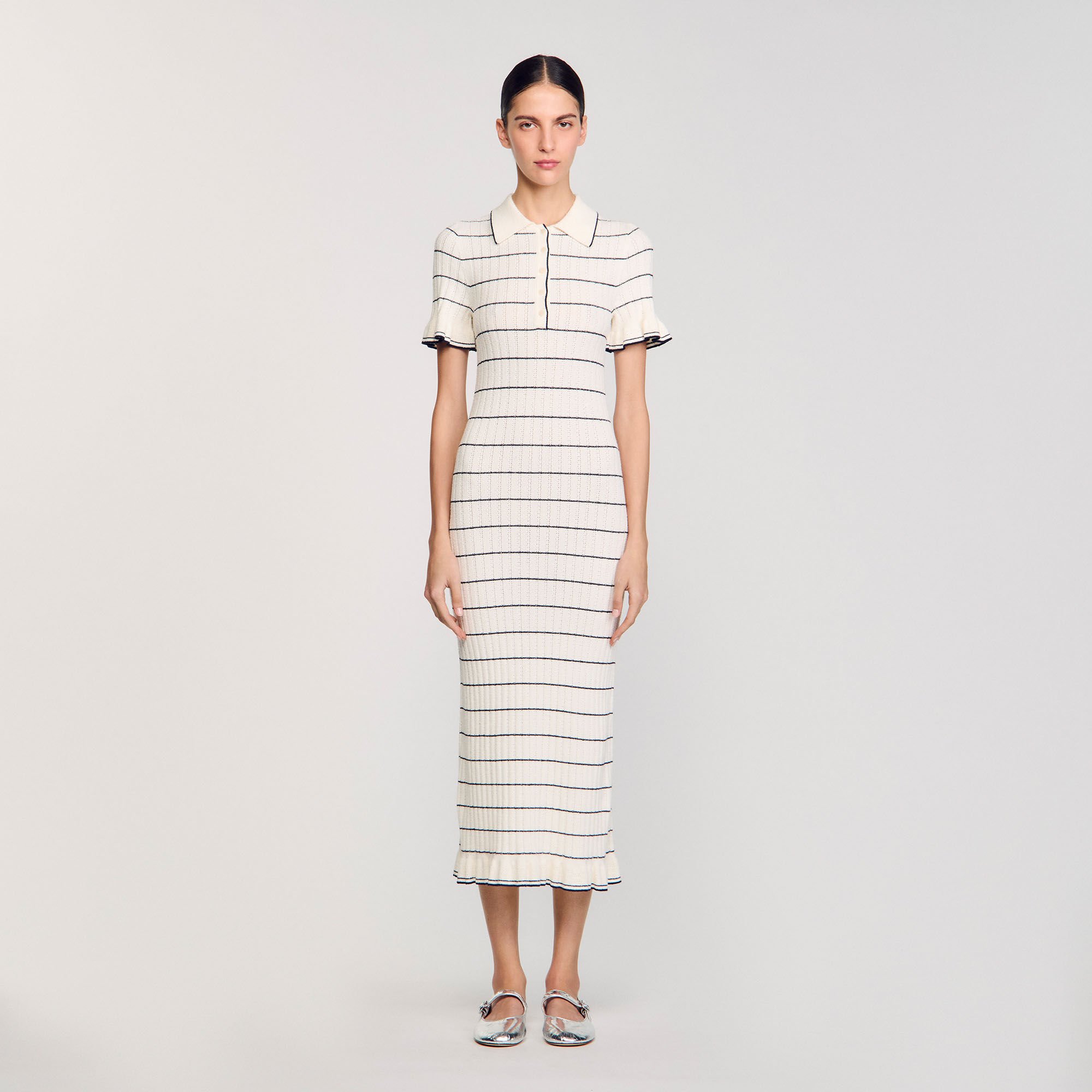 Robe longue en maille à col polo