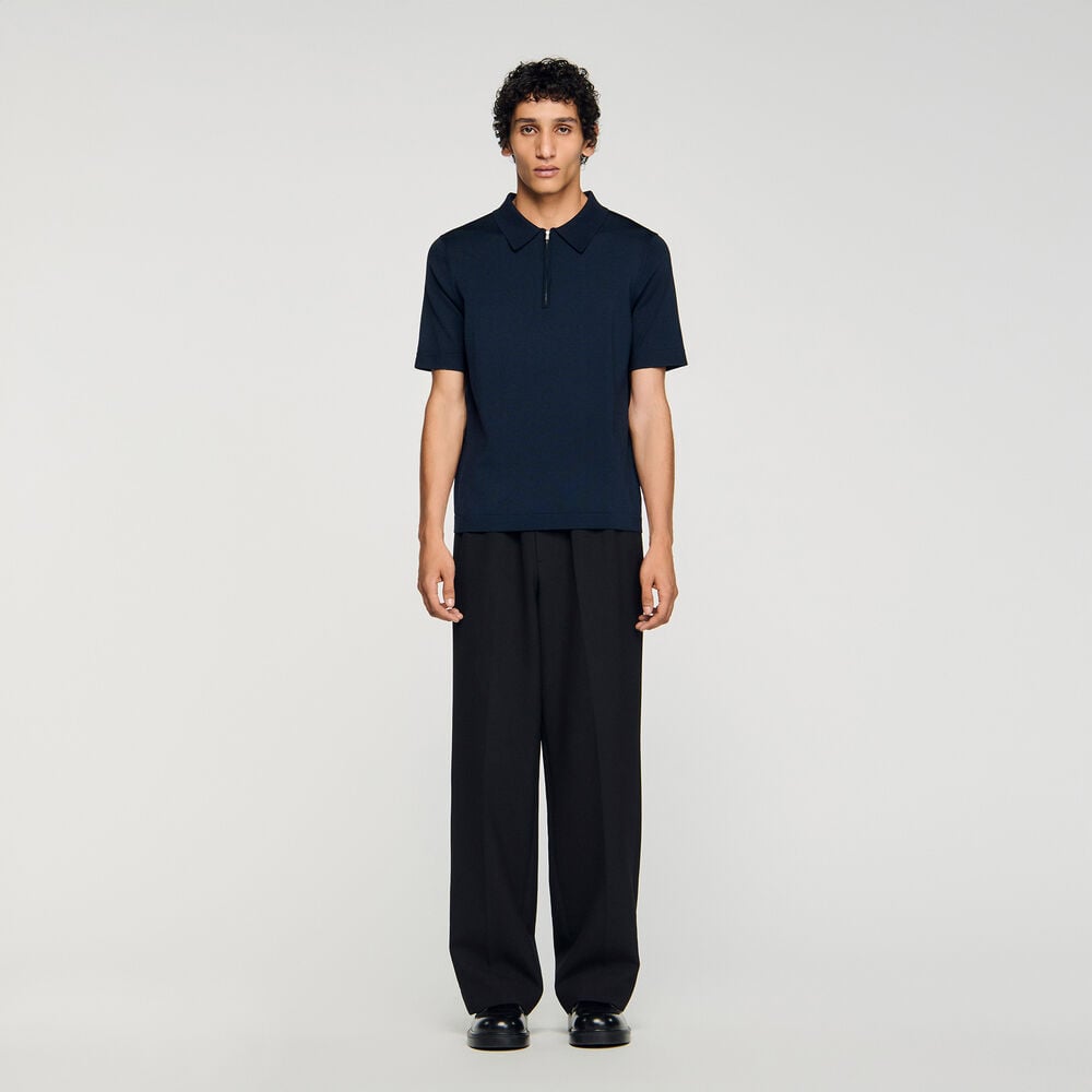 Sandro Polo en maille à col zippé – Marine – vue 2