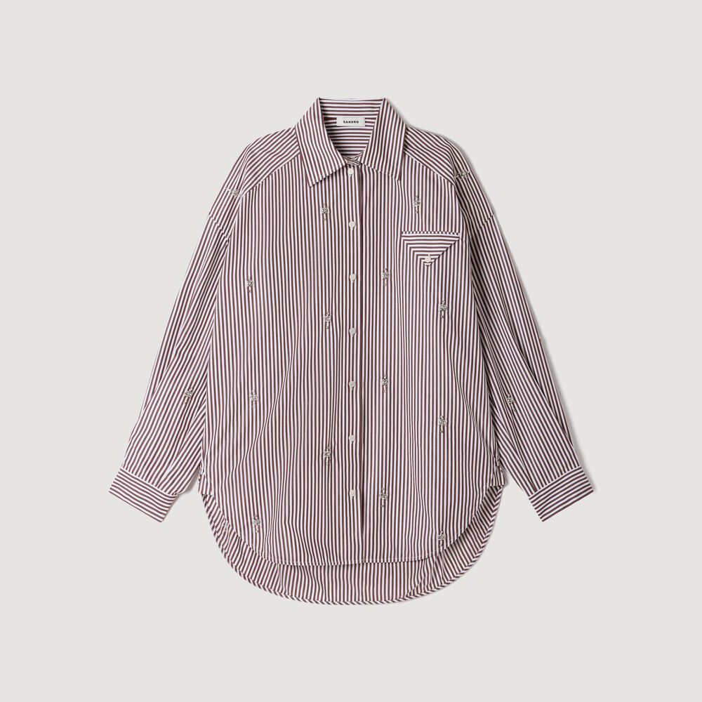 Sandro Chemise oversize à rayures strassée – Marron – vue 7