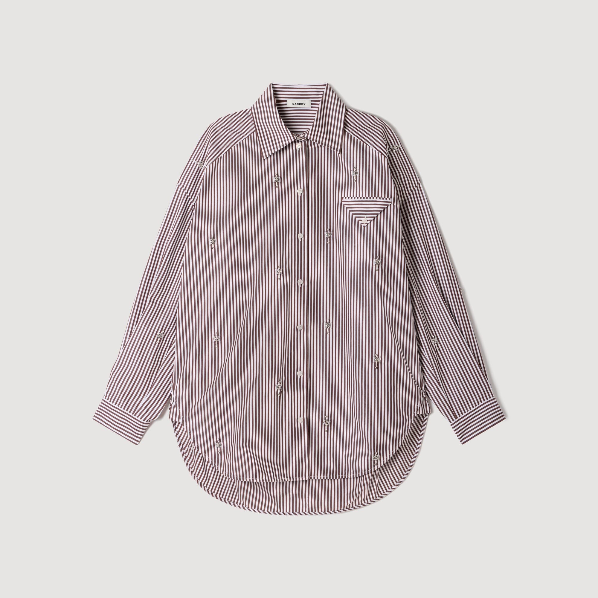 Chemise oversize &agrave; rayures strass&eacute;e