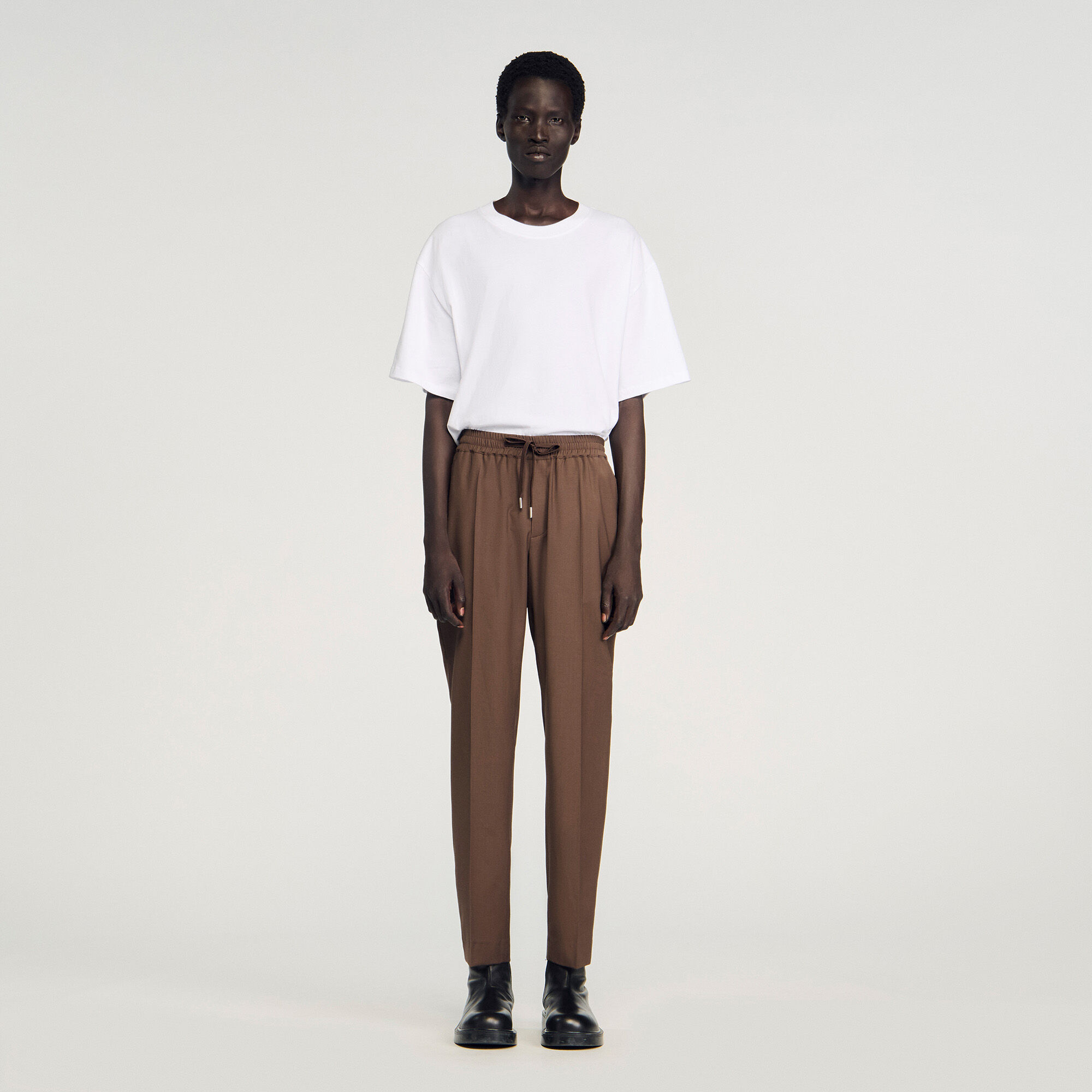 Pantalon élastiqué en laine