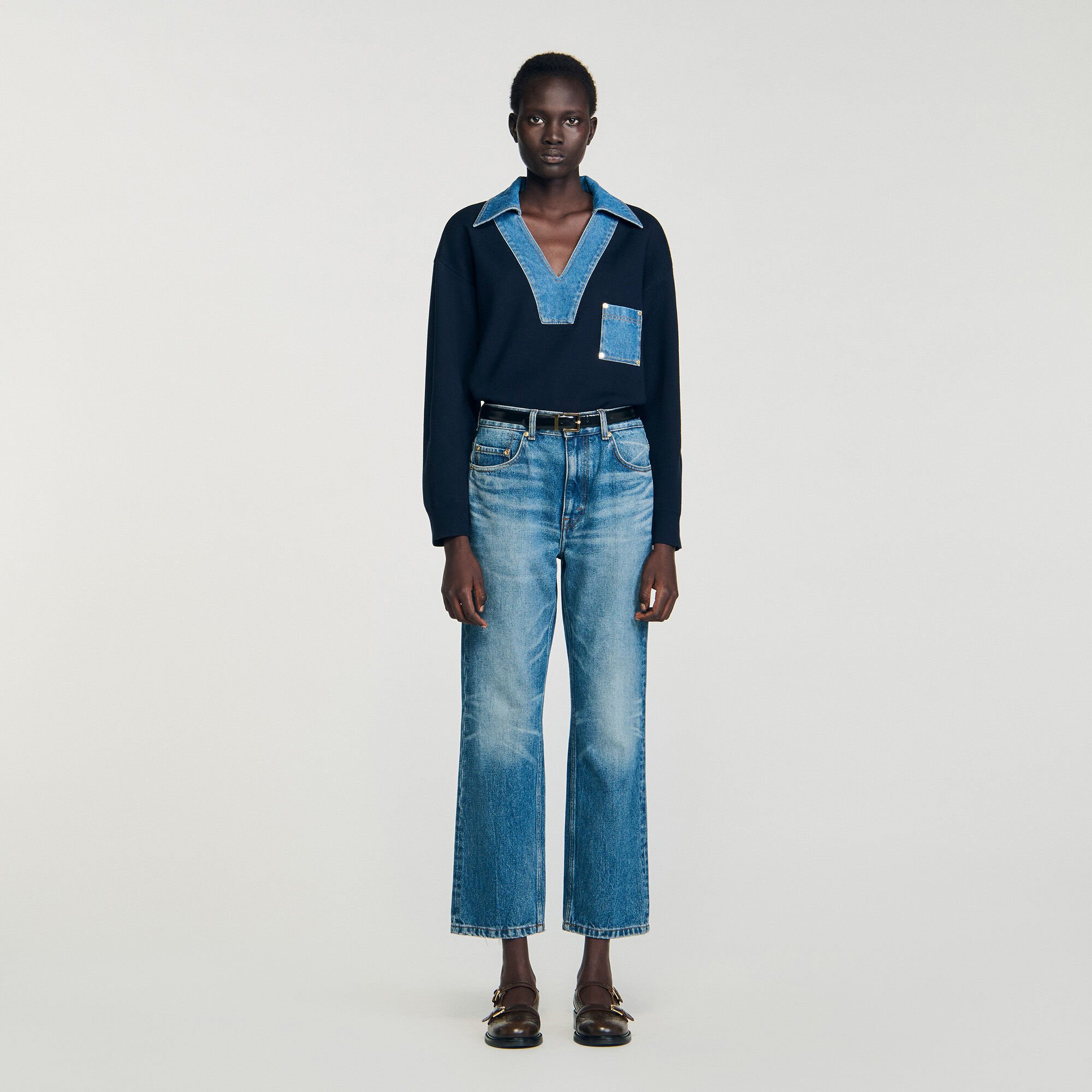 Pull à détails denim