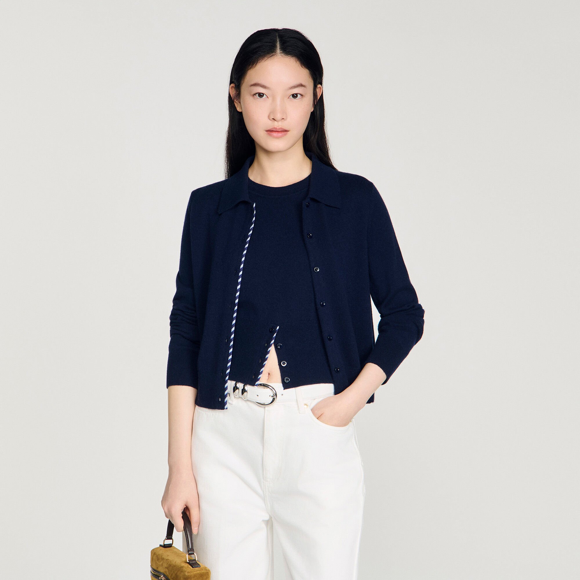 Cardigan laine cachemire &agrave; rayures