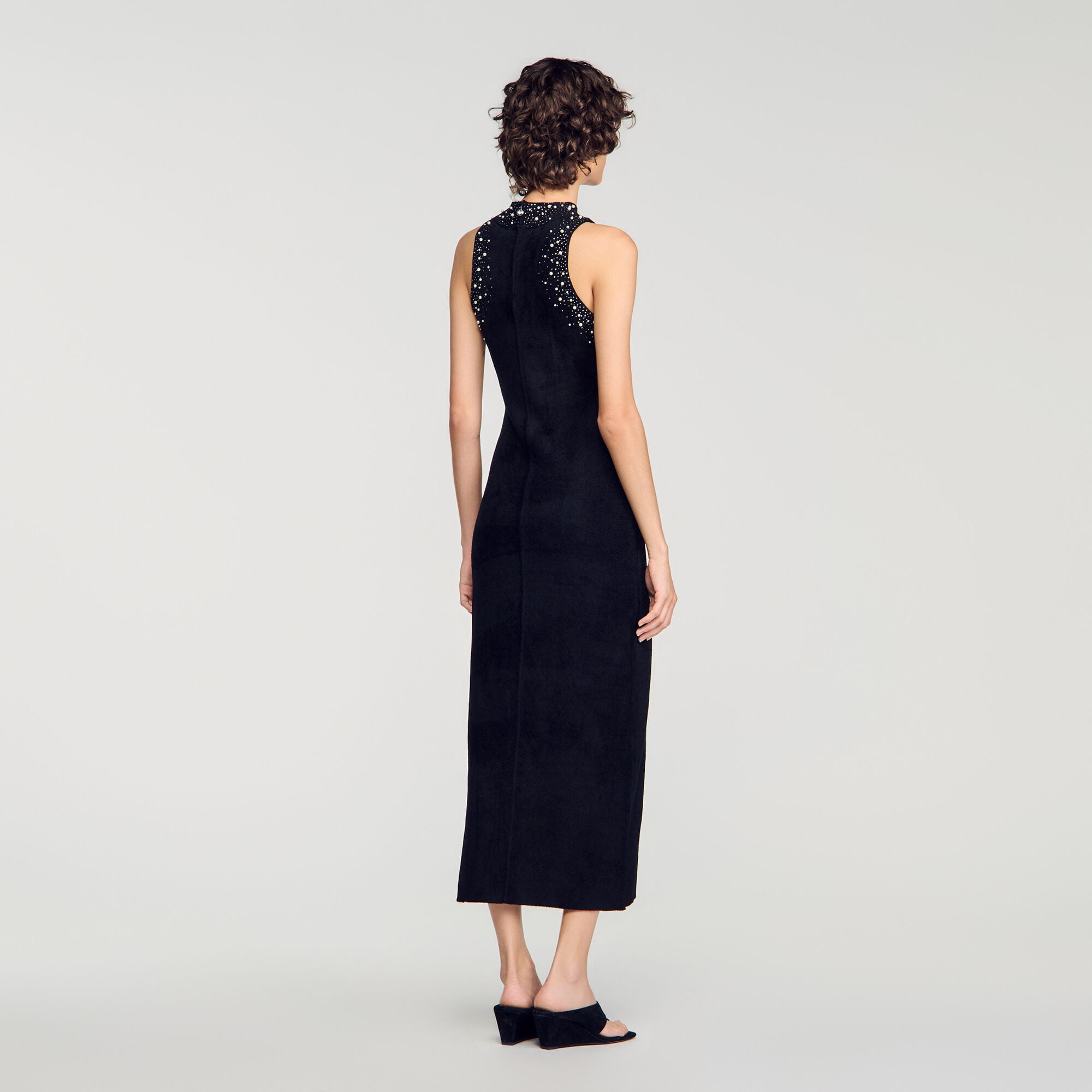 Robe longue en velours &agrave; strass - Femme | Sandro Paris