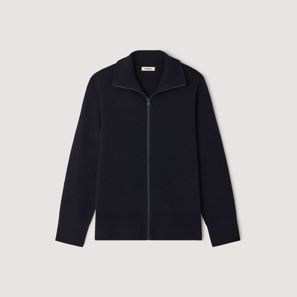 Sandro Cardigan zippé en laine – Marine – vue 6