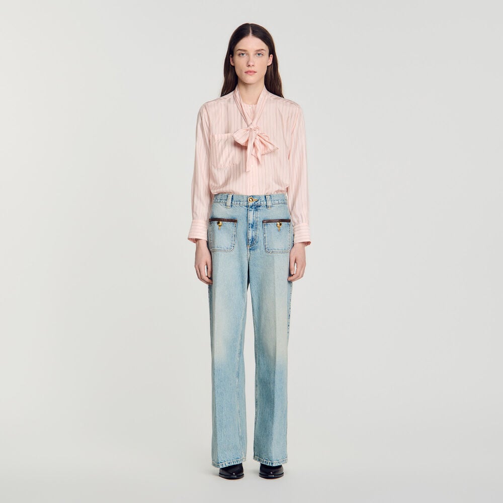 Sandro Jean droit à détails cuir – Bleu jean – vue 2
