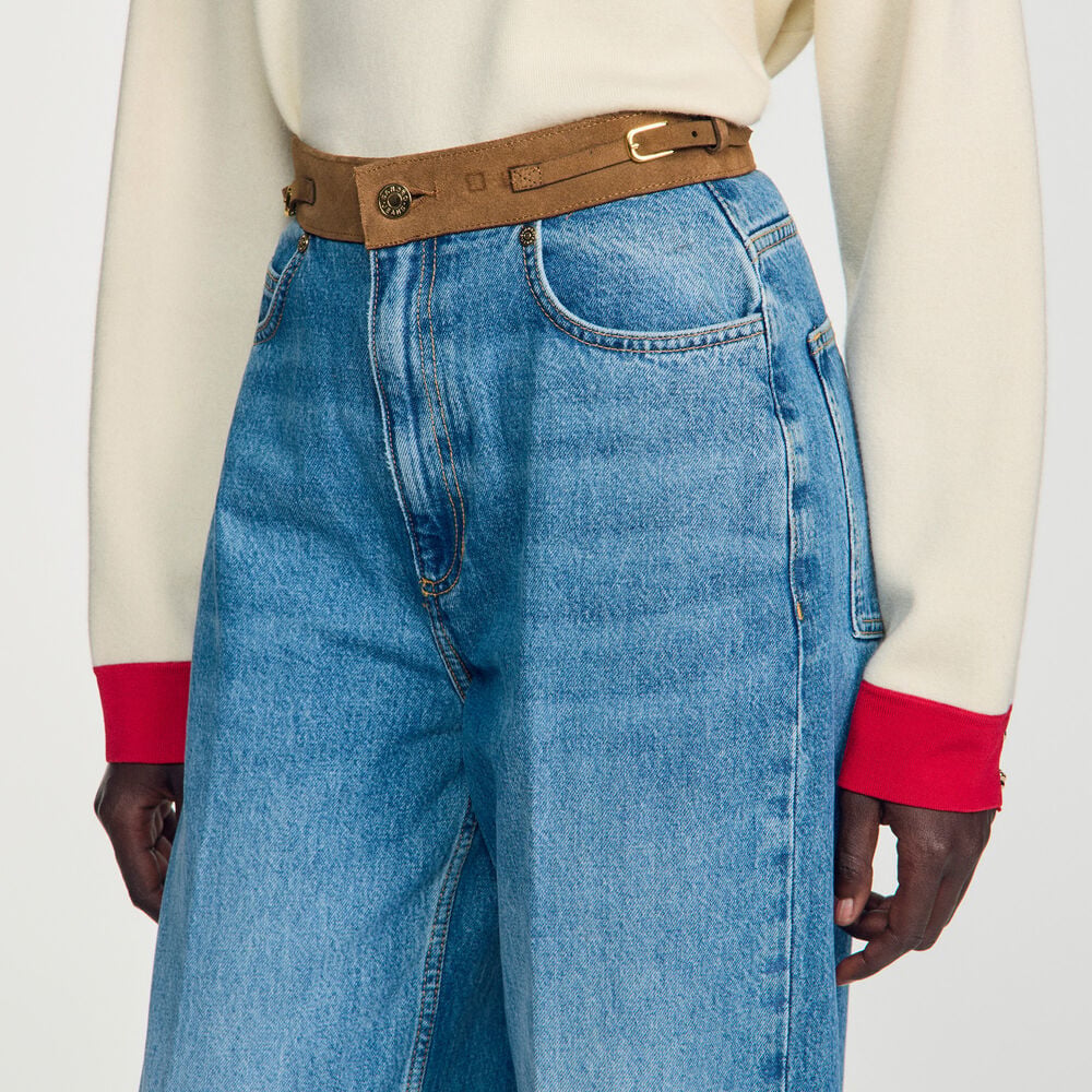 Sandro Jean droit ceinture en cuir – Bleu jean – vue 3