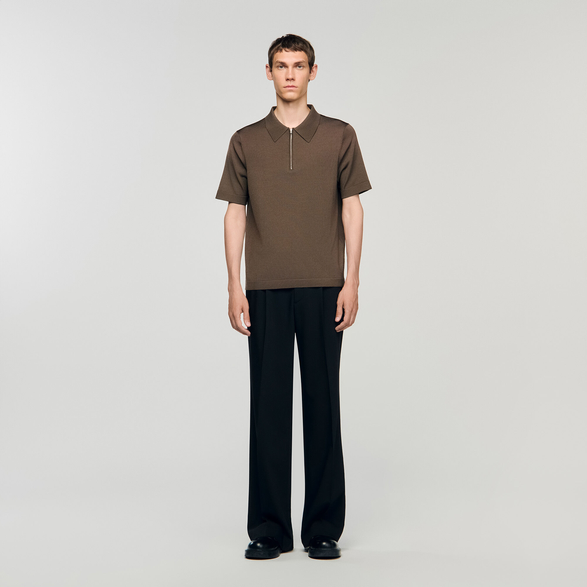 Polo en maille à col zippé