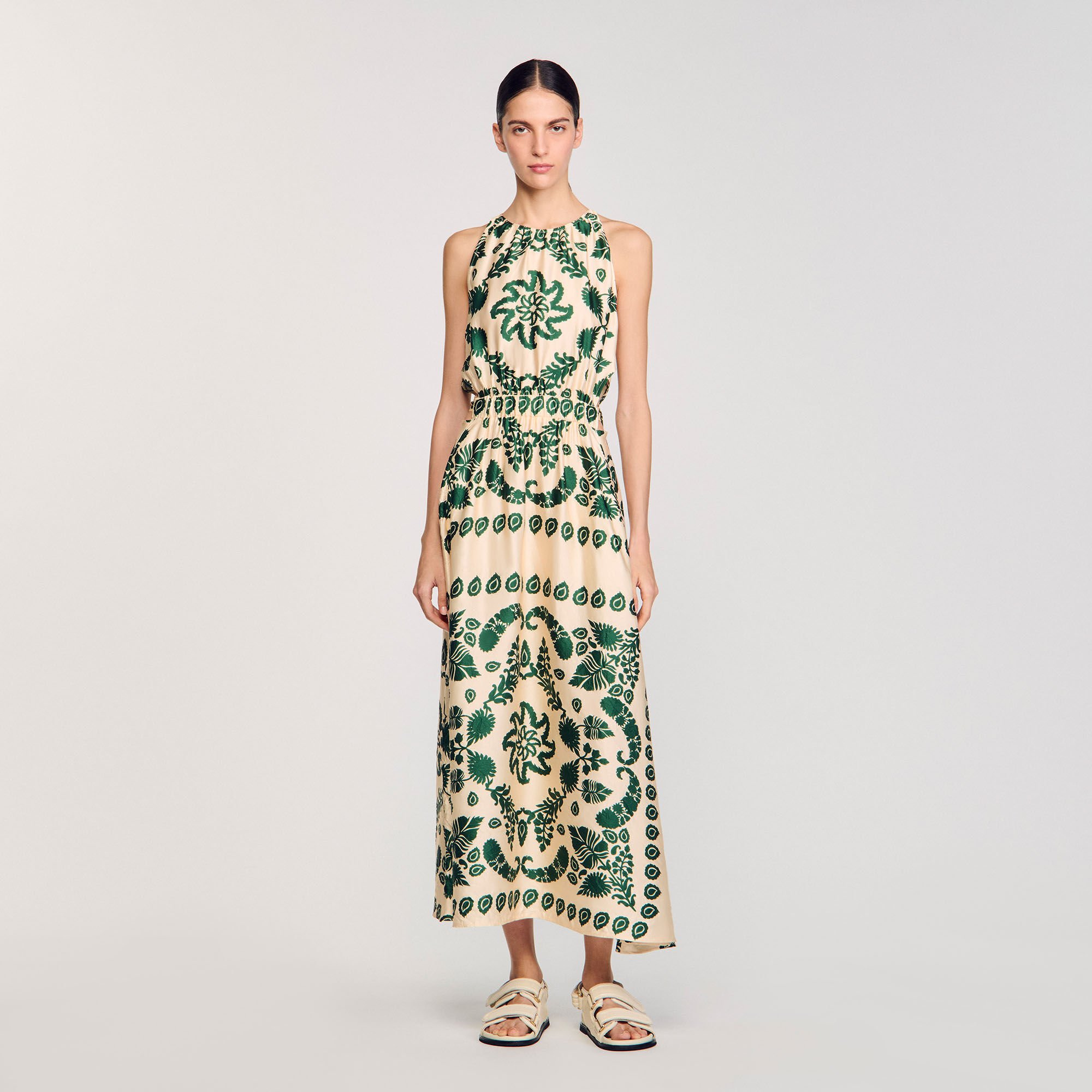 Robe longue à imprimé feuilles