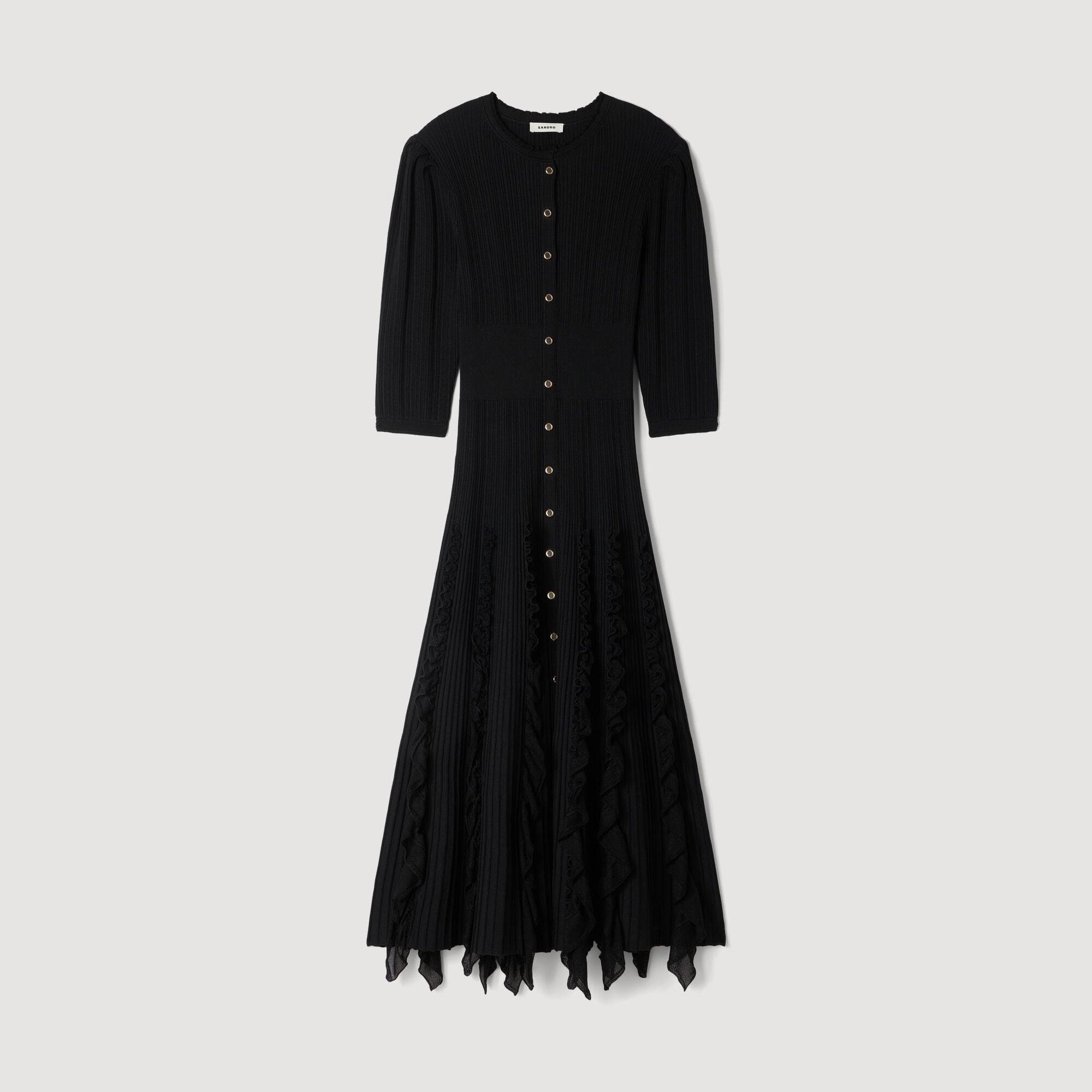 Robe longue en maille &agrave; volants